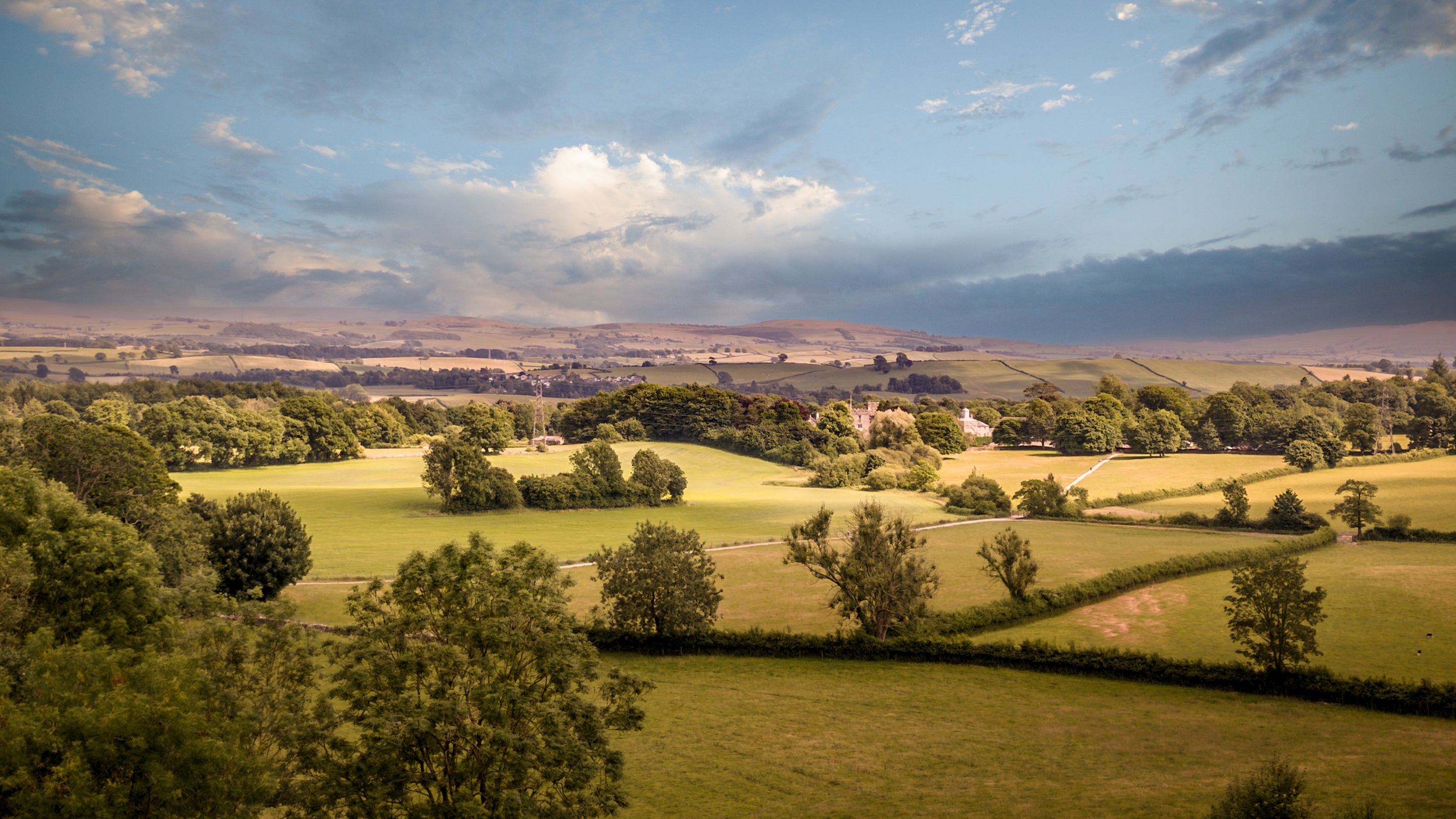 The view towards Sizergh Castle from Holeslack Cottage, Cumbria