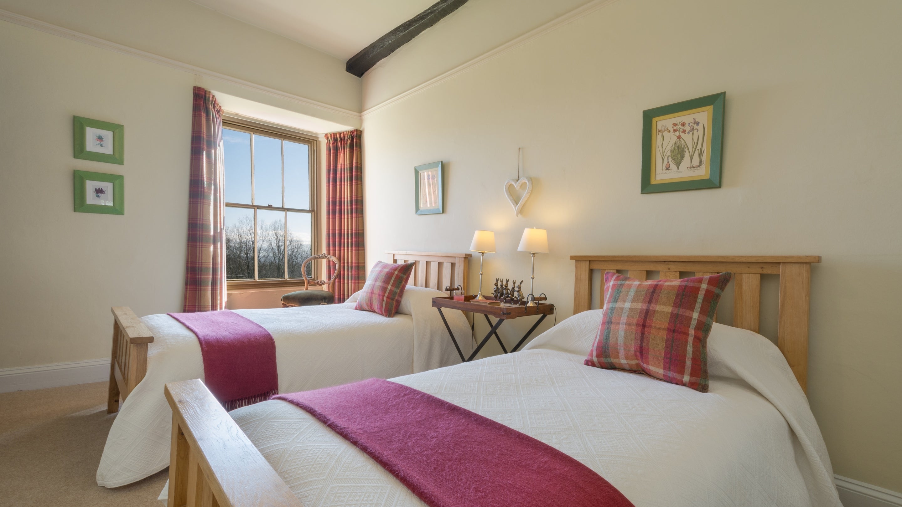 One of the twin bedrooms at Holeslack Farmhouse, Cumbria