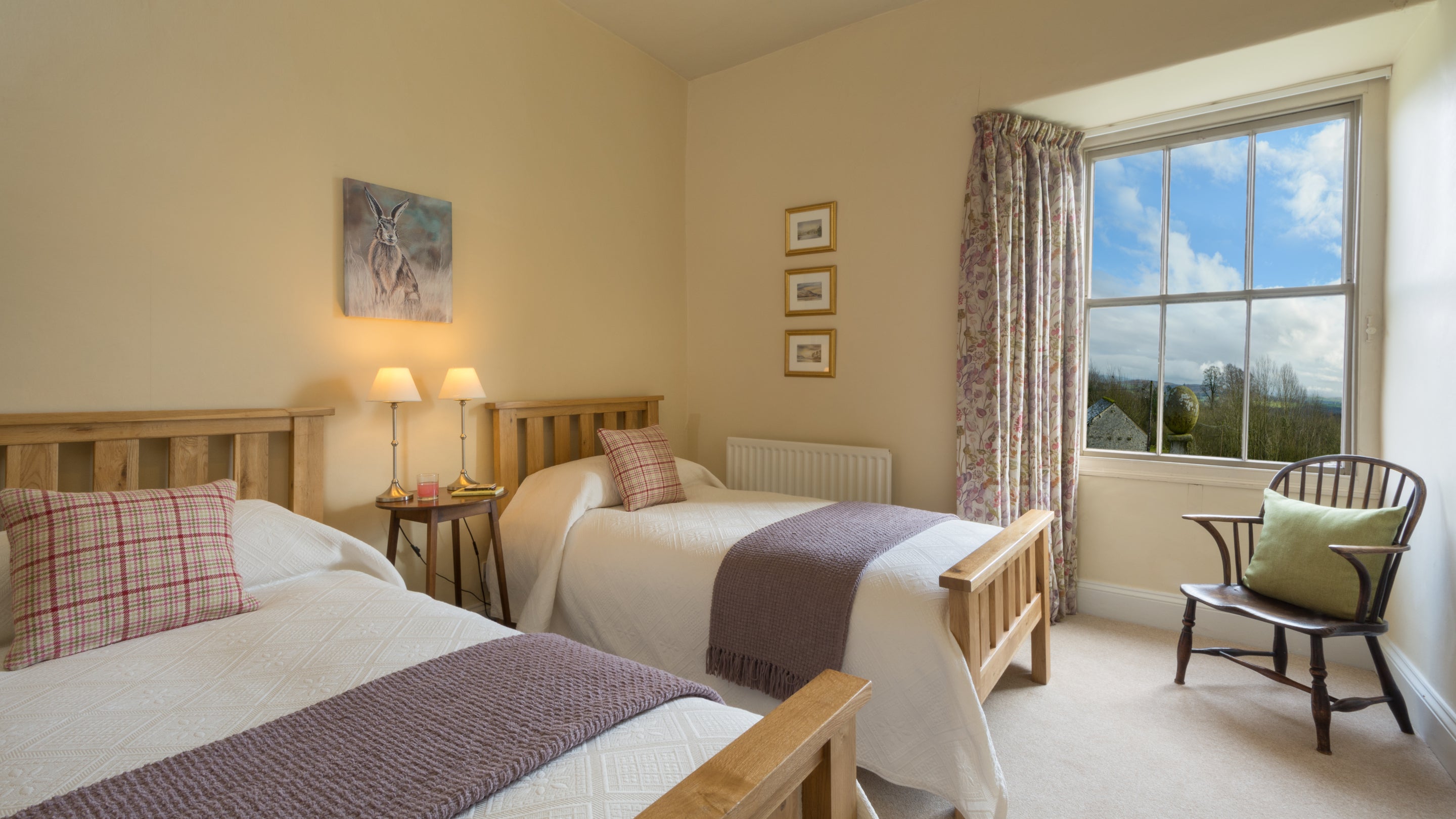 One of the twin bedrooms at Holeslack Farmhouse, Cumbria