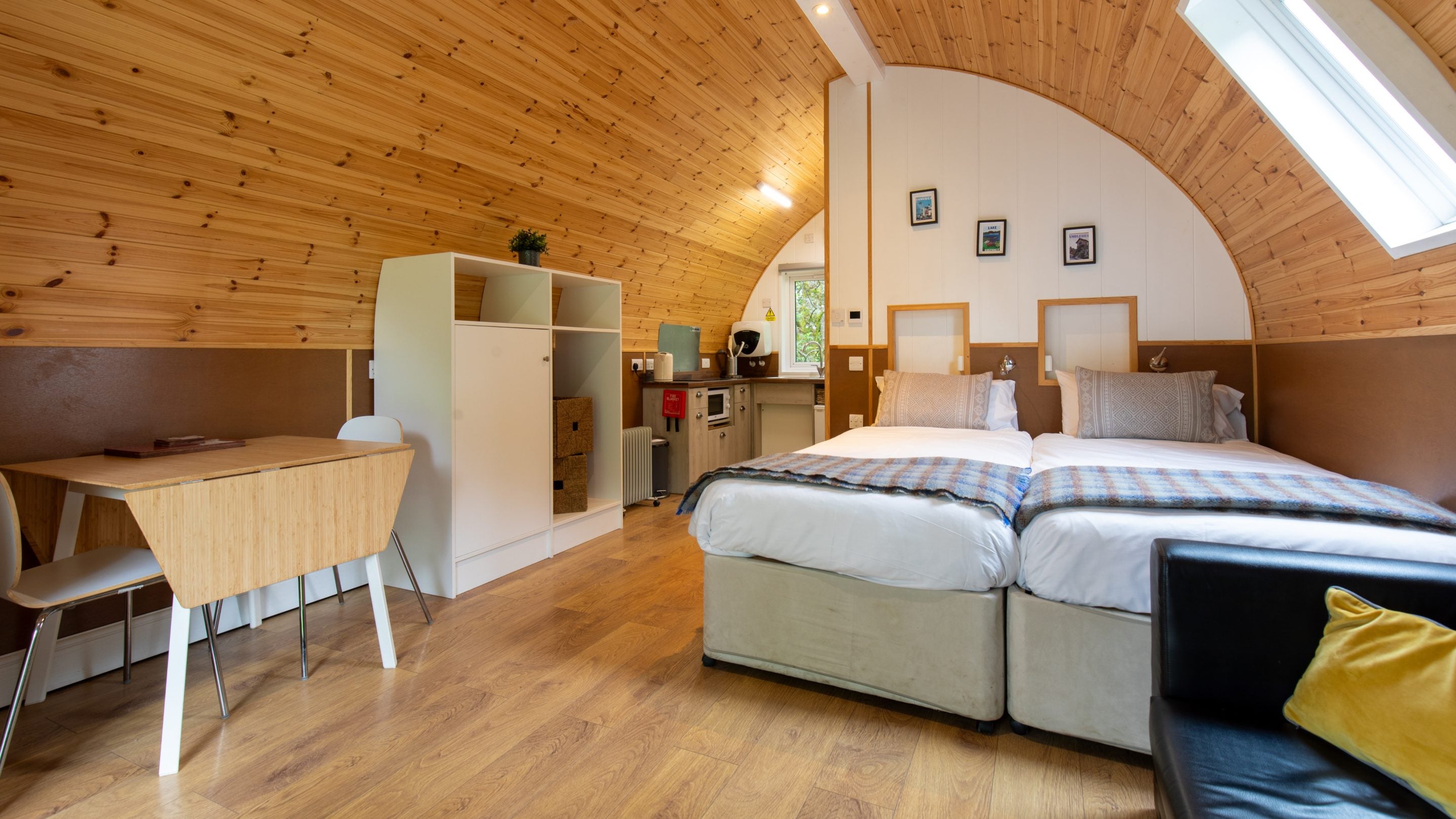 The interior of the accessible furnished pod at Low Wray Campsite, Cumbria