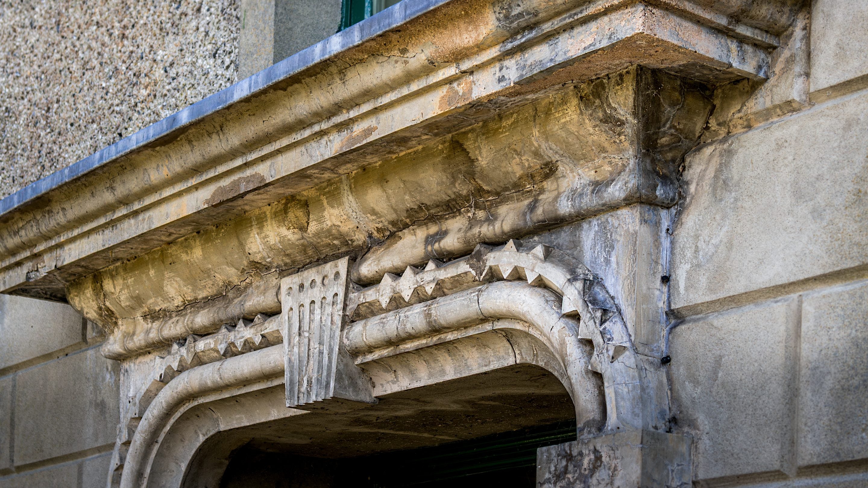 The architrave above the entrance to Millbeck Towers, Cumbria