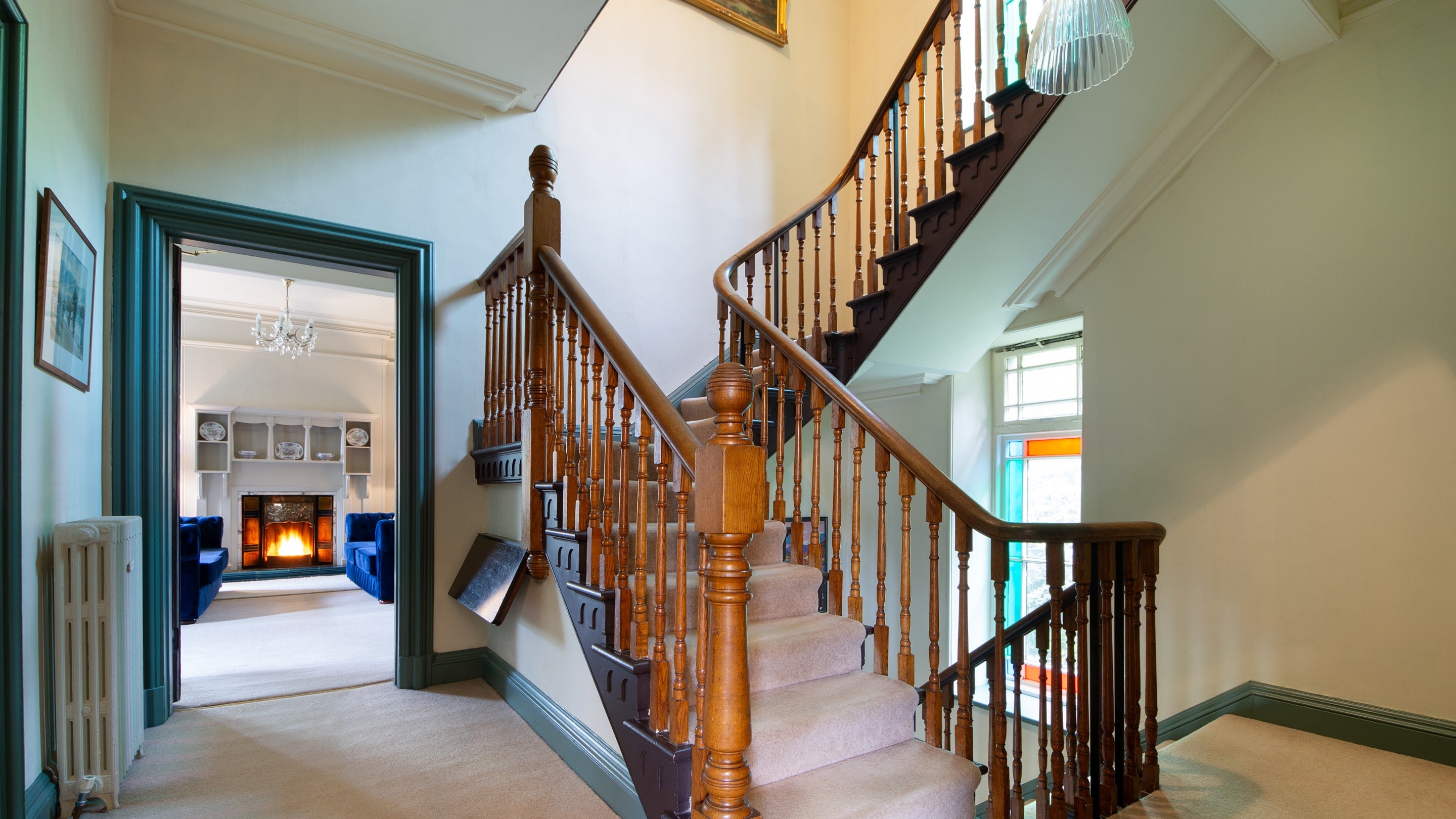 The first floor landing, looking into the sitting room at Millbeck Towers, Cumbria