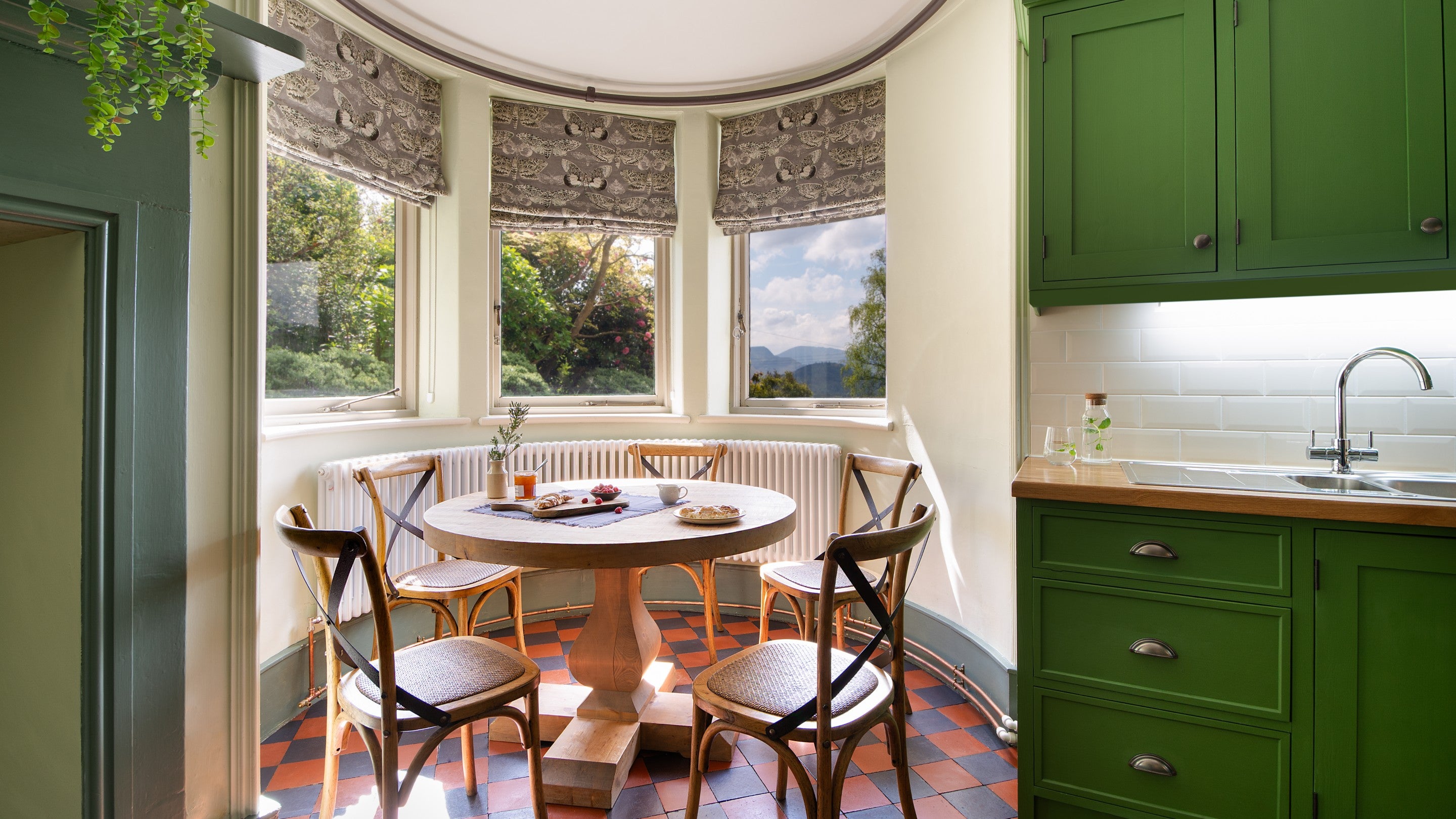 The breakfast table in the kitchen at Millbeck Towers, Cumbria