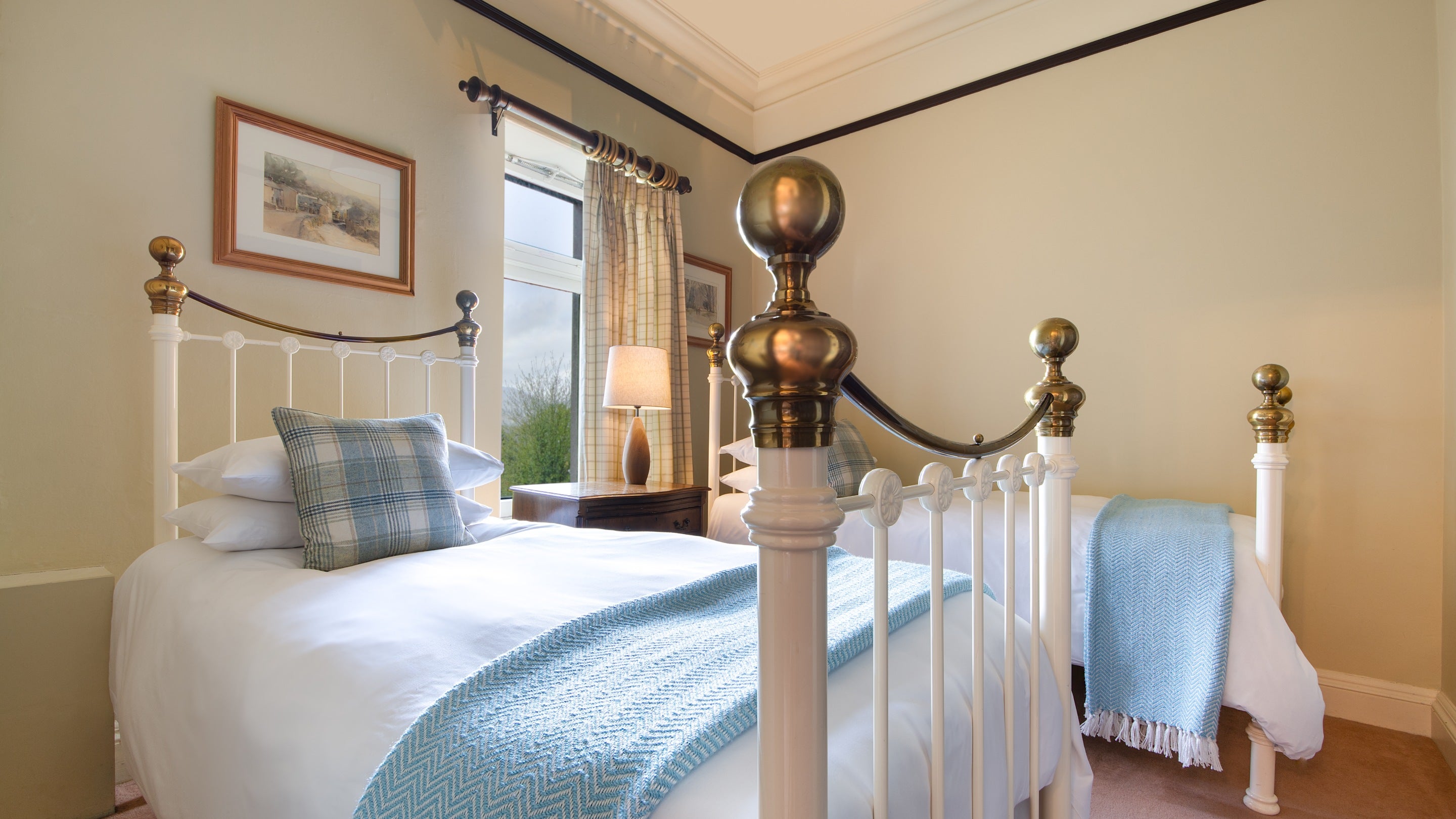 The first floor twin bedroom, which interlinks with the double bedroom with en-suite bathroom at Millbeck Towers, Cumbria