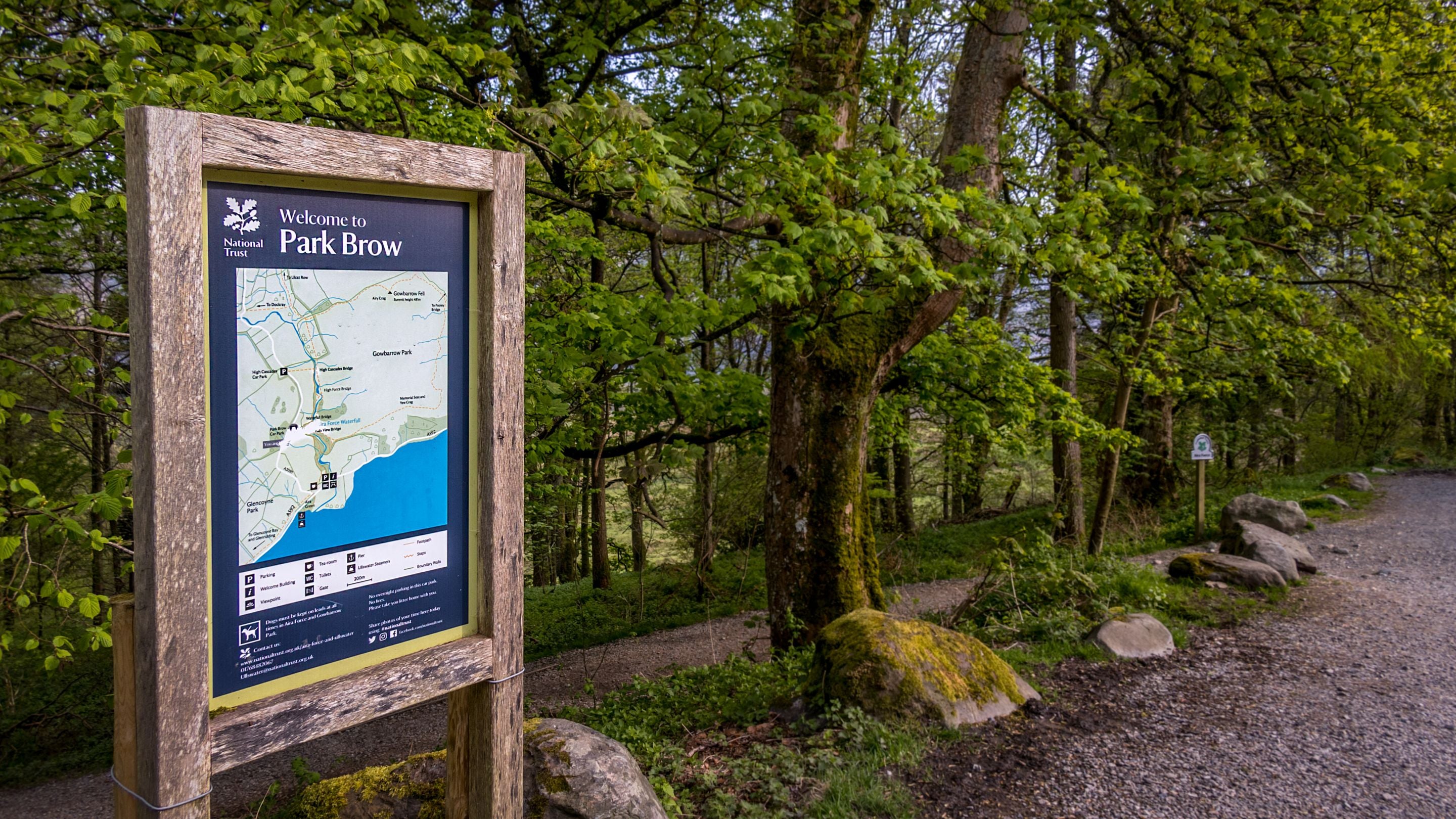 A sign for walks along the shore of Derwentwater, which is a 10-minute drive from Millbeck Towers, Cumbria