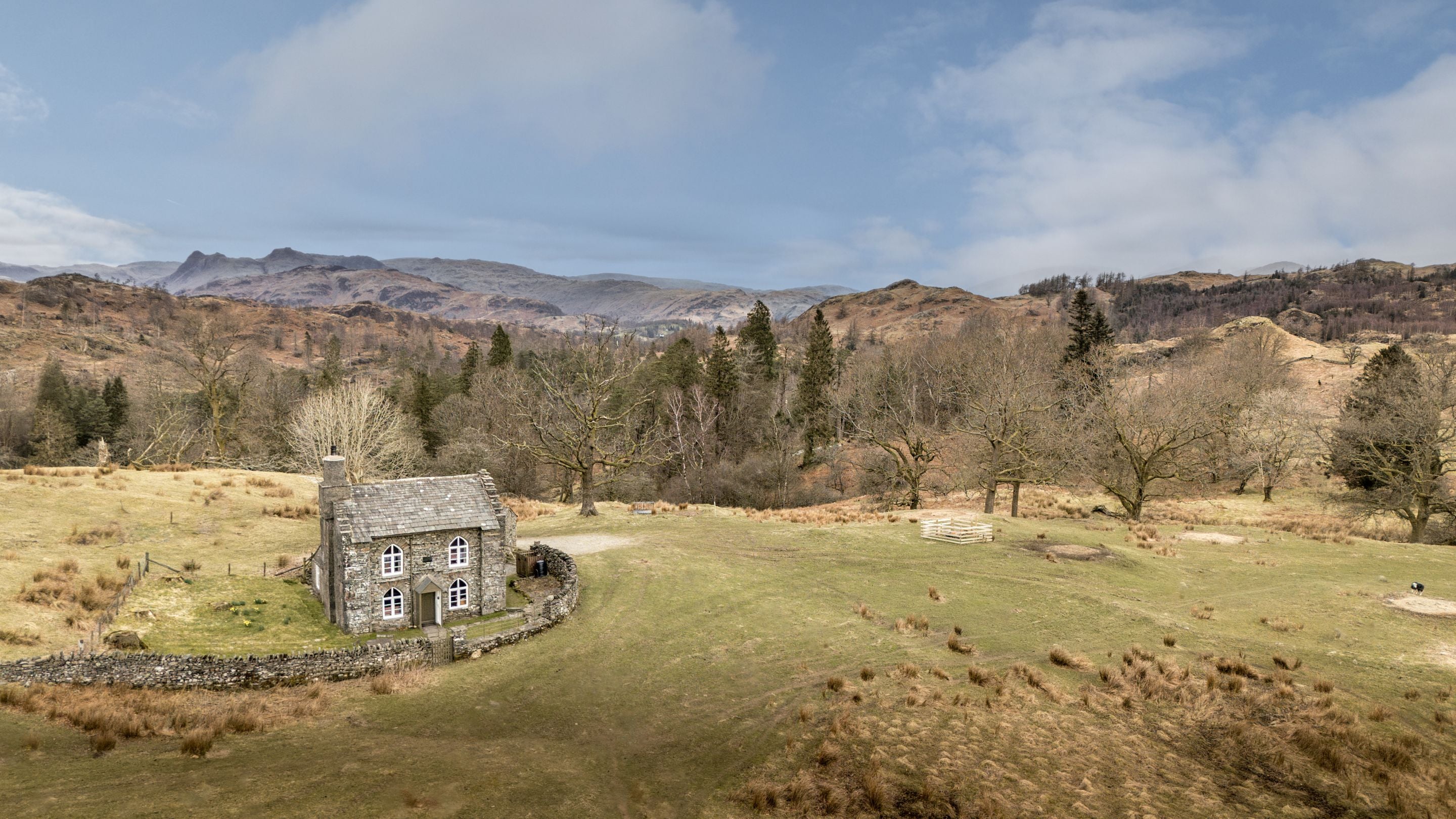 An aerial view of Rose Castle Cottage, Cumbria