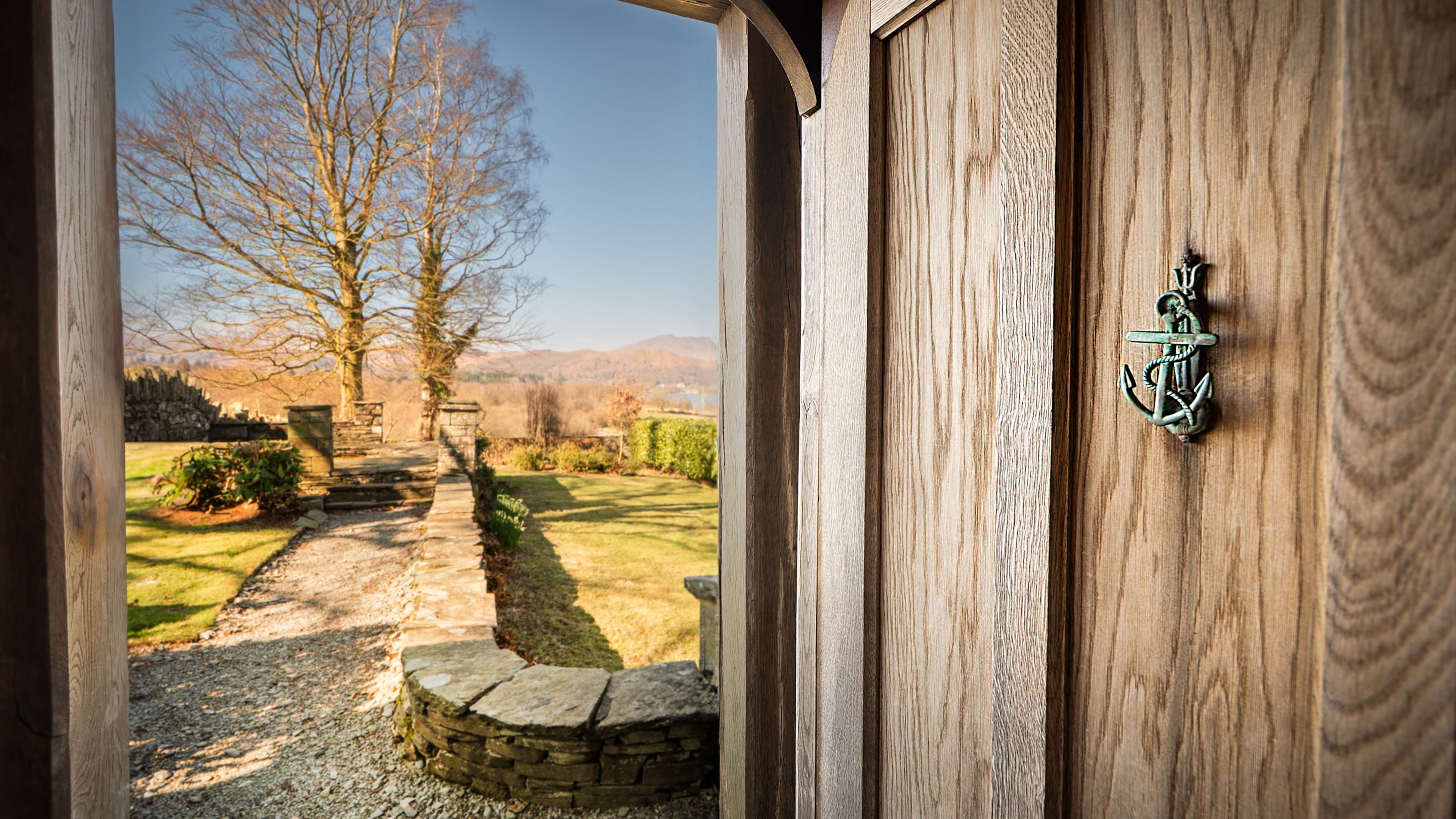 The front door of The Summer House, with its garden and views of Lake Windermere, Cumbria
