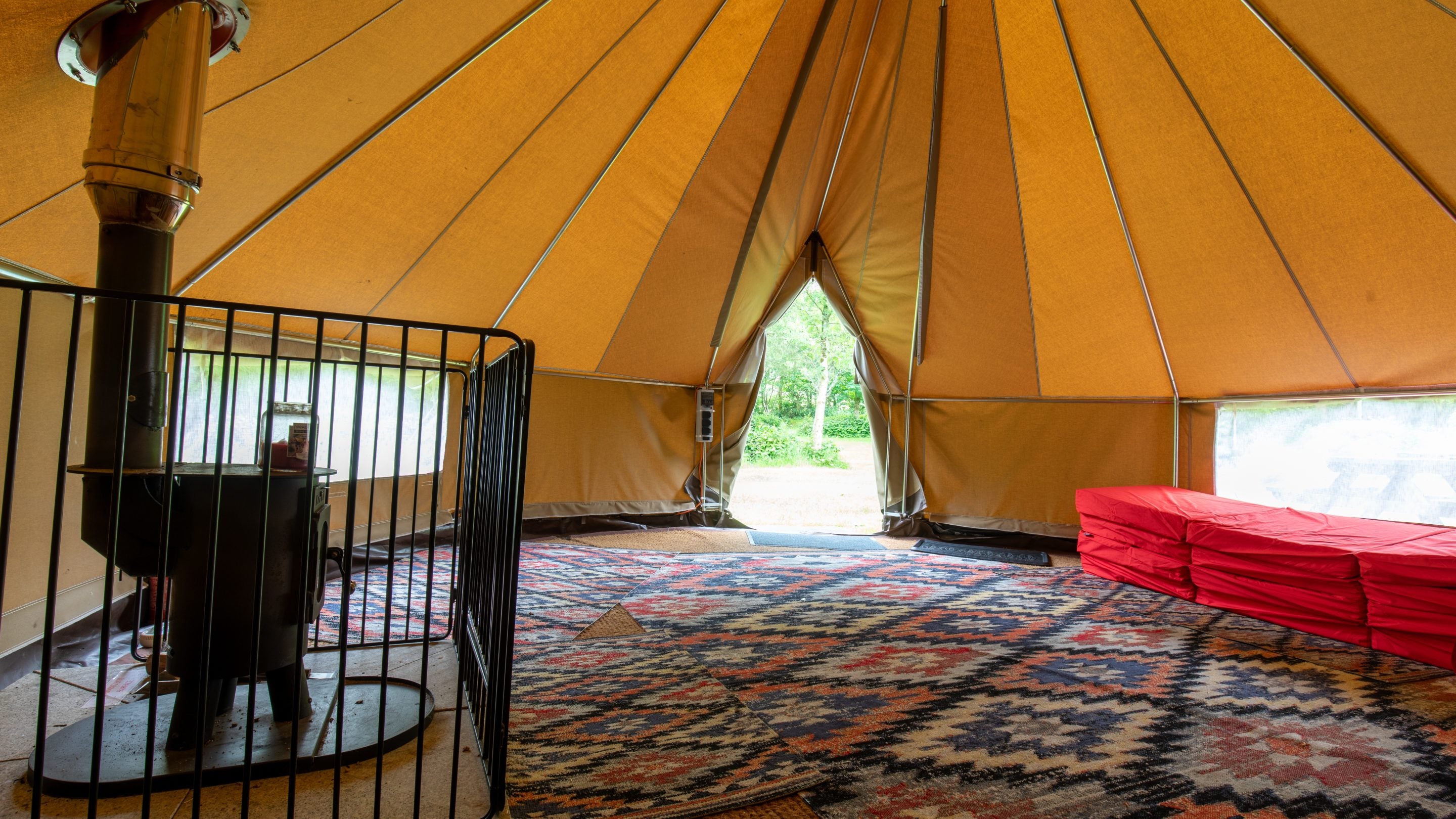 The bell tent interior at Wasdale Campsite, Cumbria