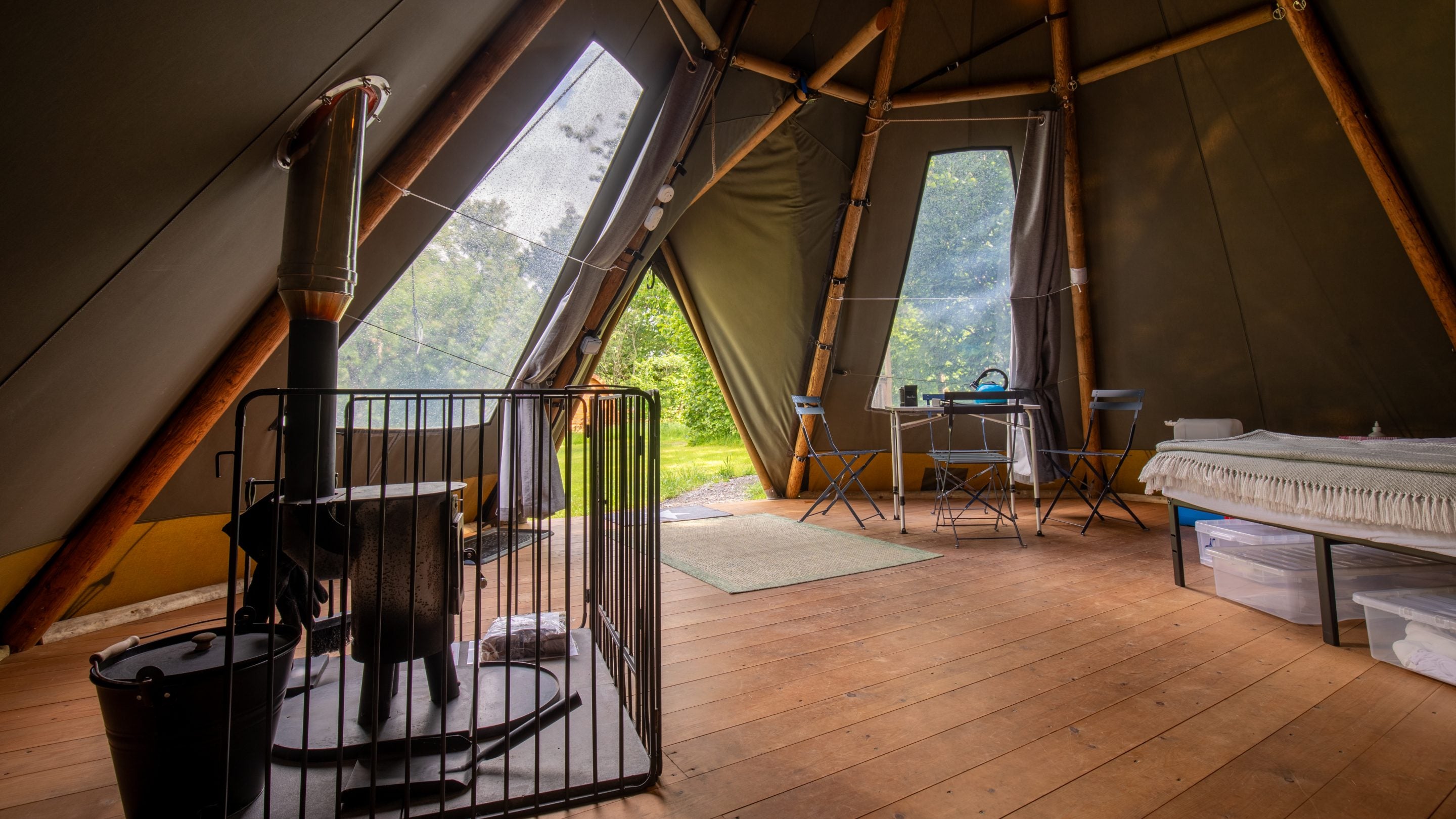 A tipi interior at Wasdale Campsite, Cumbria