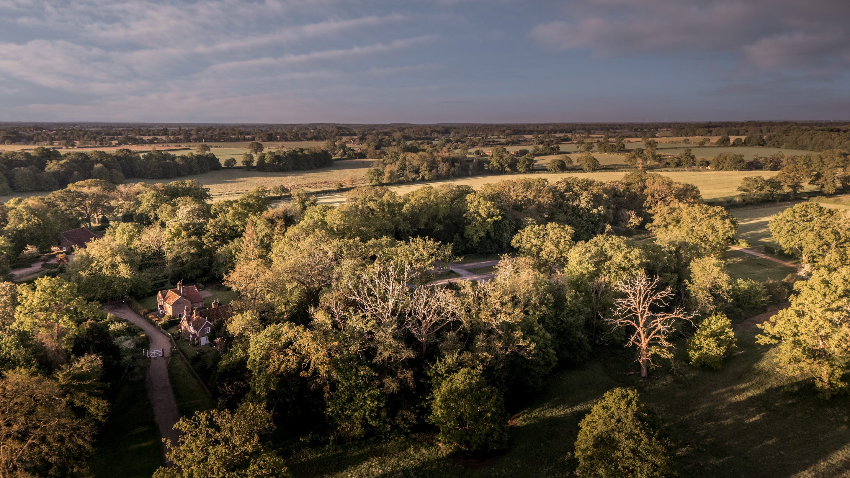 An aerial view of the Blickling Estate showing 4 Park Gates on the left, Norfolk
