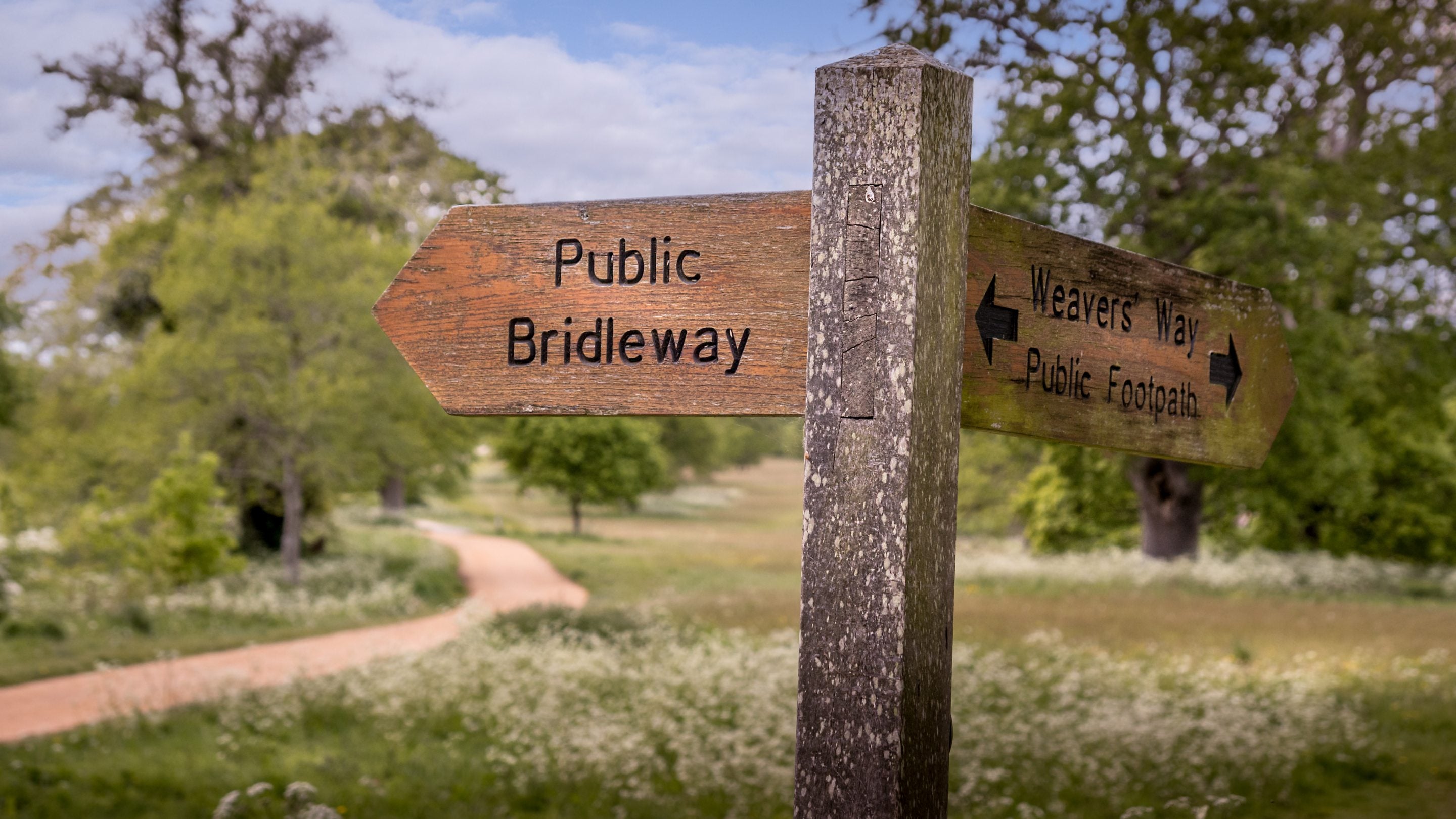 A sign for the public bridleway and public footpath on the Blickling Estate near 4 Park Gates, Norfolk