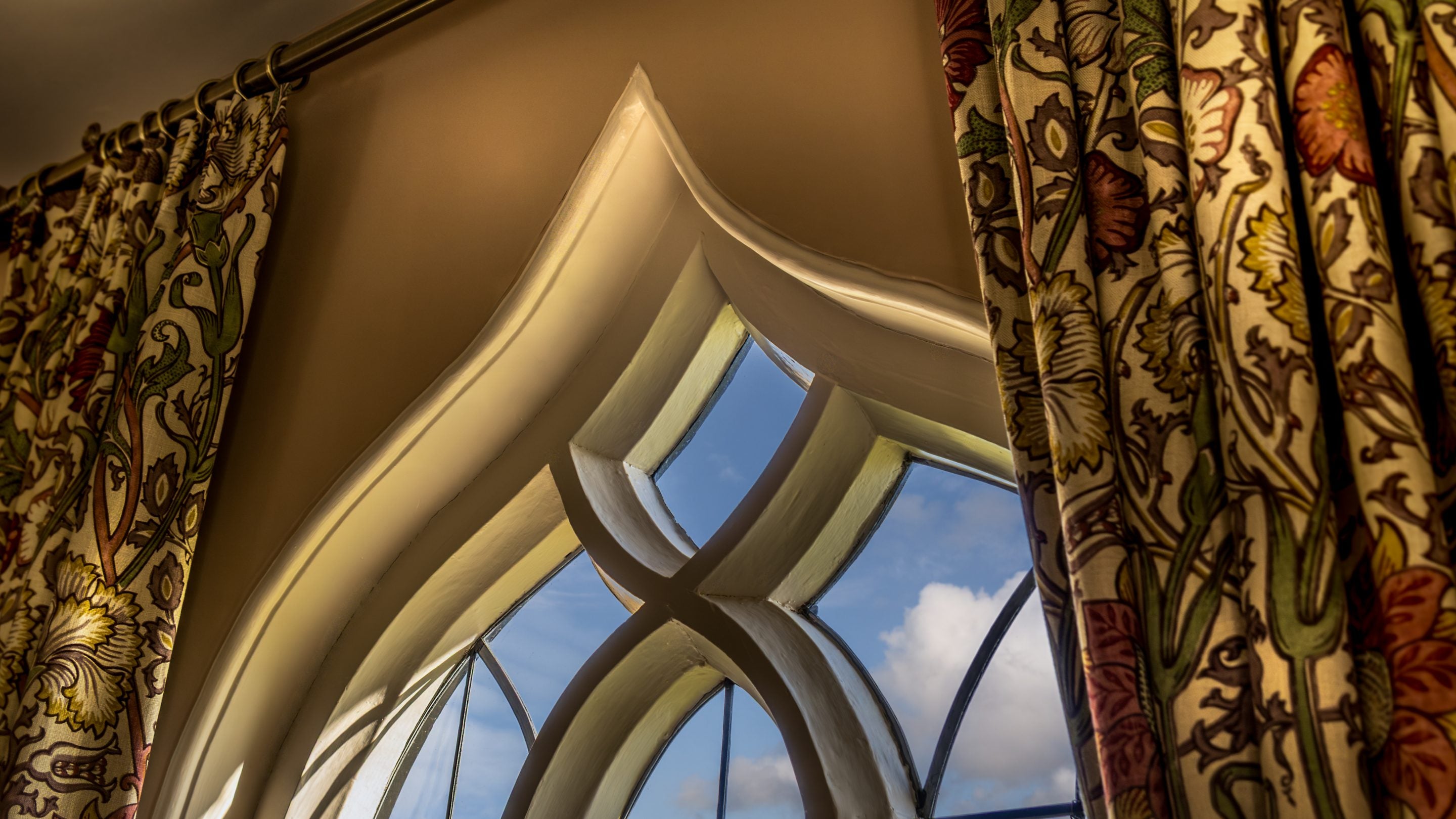 The window in the sitting room with dining area at Blickling Tower, Norfolk