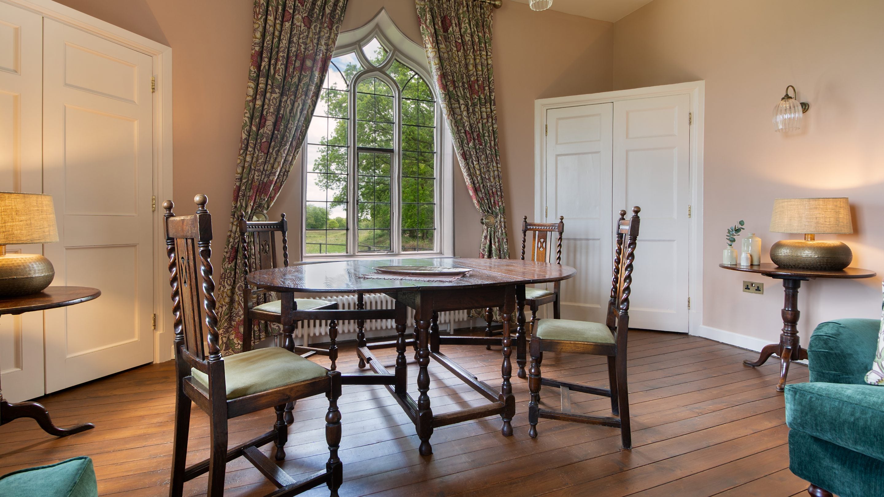 The dining area in the sitting room at Blickling Tower, Norfolk