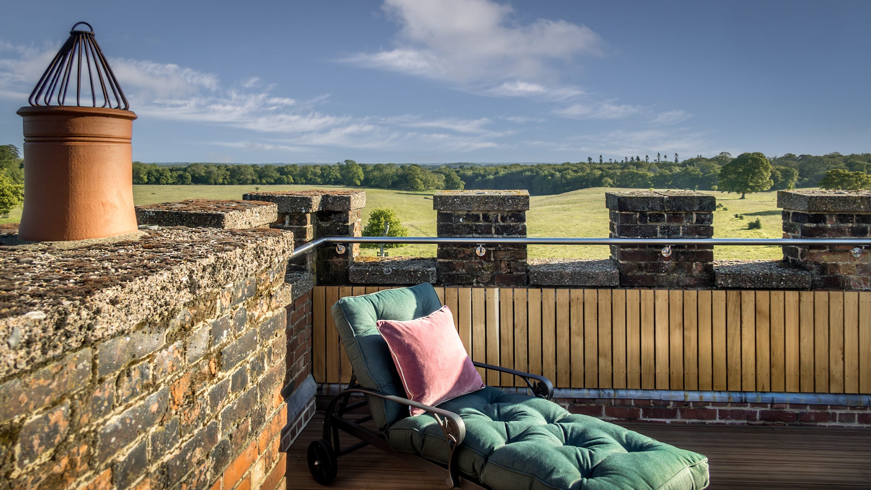 A lounger on the roof terrace at Blickling Tower, Norfolk