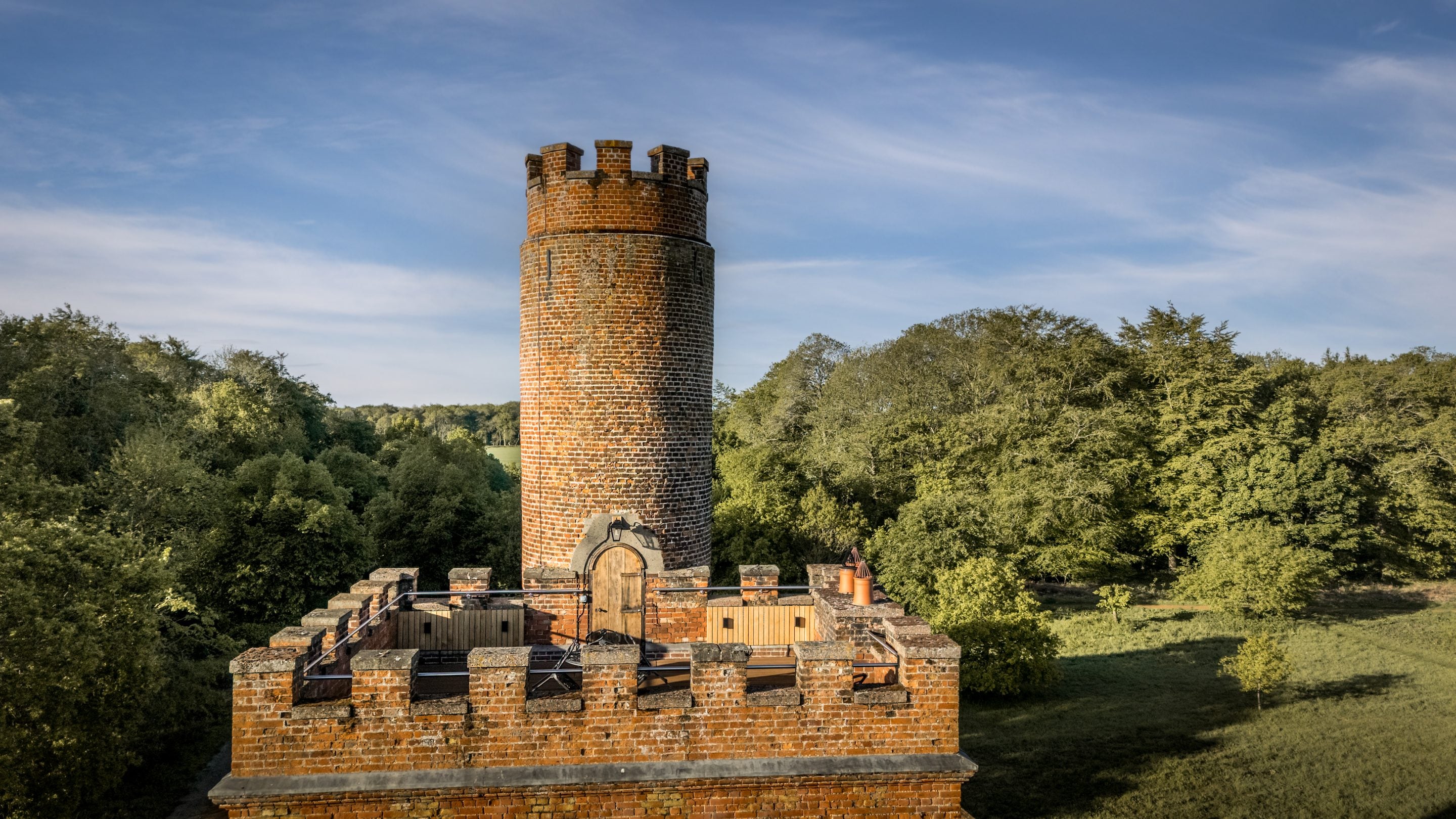 The roof terrace with the round tower behind (not accessible to guests) at Blickling Tower, Norfolk