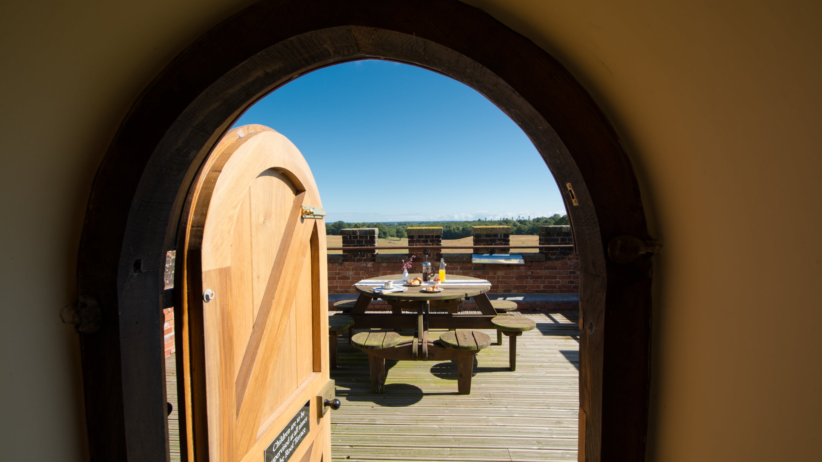 View onto the roof top terrace at Blickling Tower, Norfolk