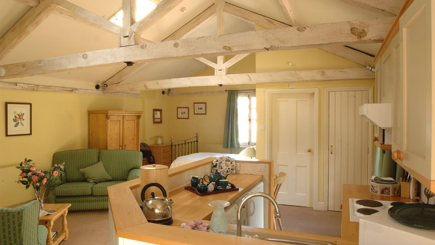 Light, airy open plan interior of Stable Apartment, Cromer, Norfolk