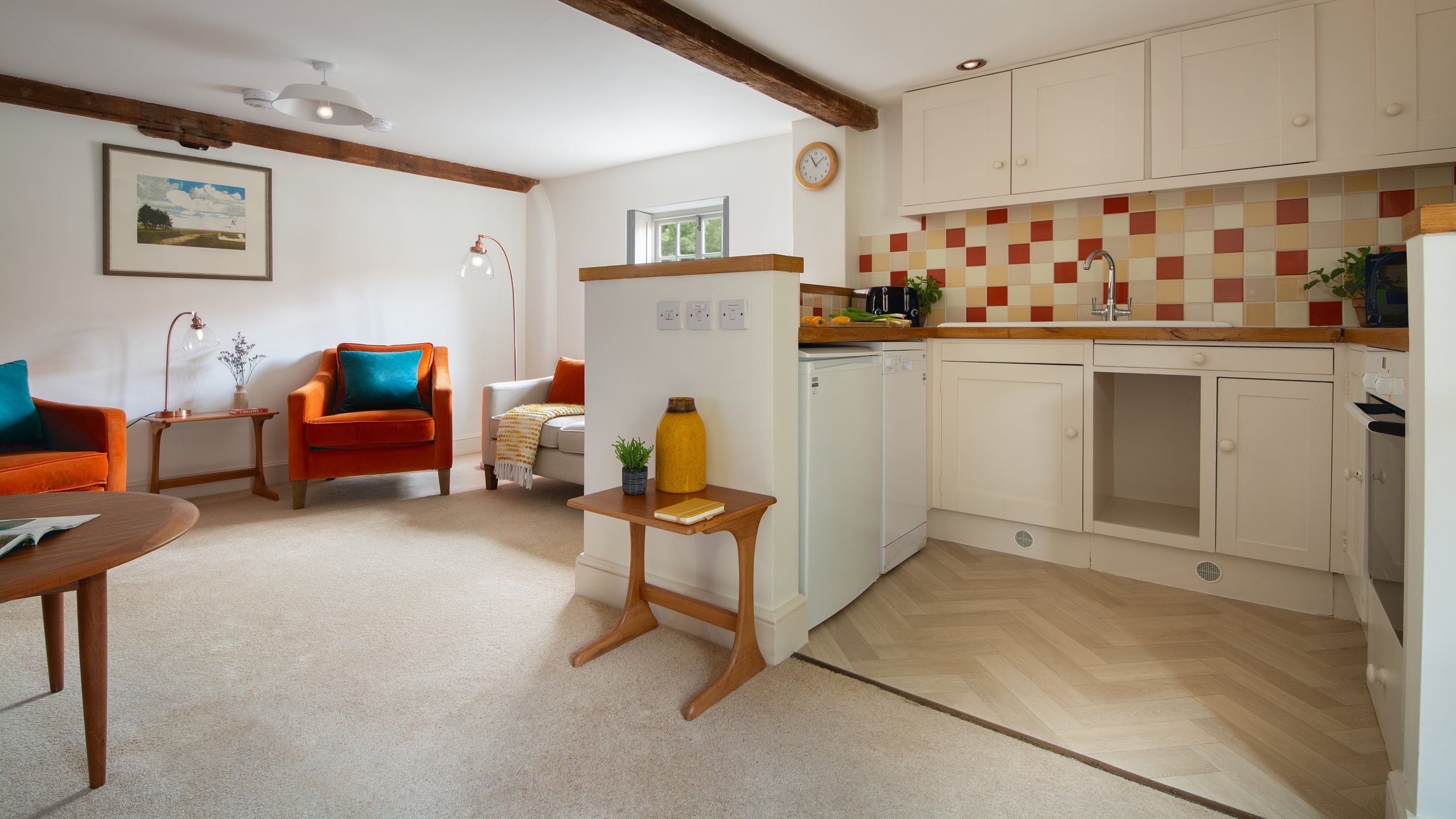 The kitchen and sitting areas at Millstream, Norfolk