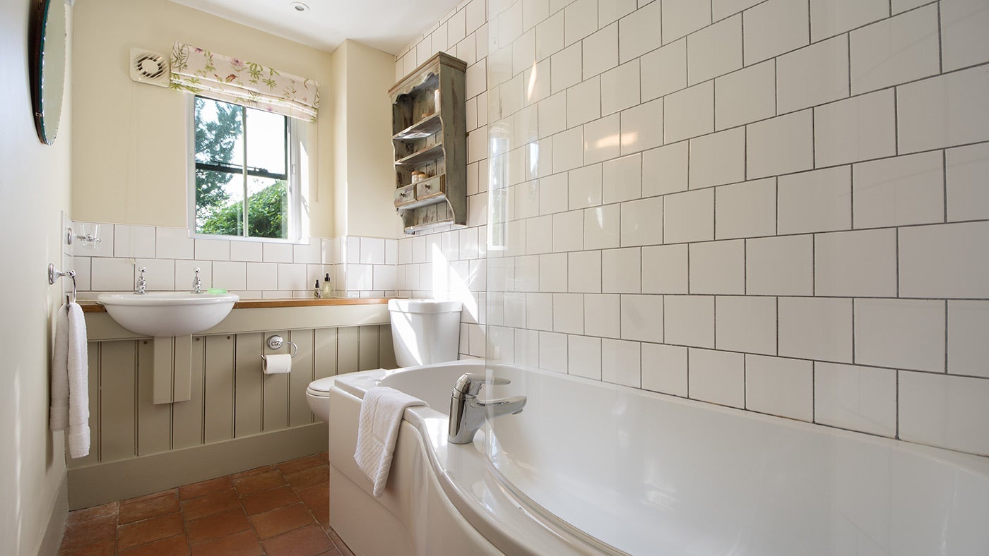 The bathroom at Chapel Lodge, Oxburgh Hall, Oxborough, Kings Lynn, Norfolk