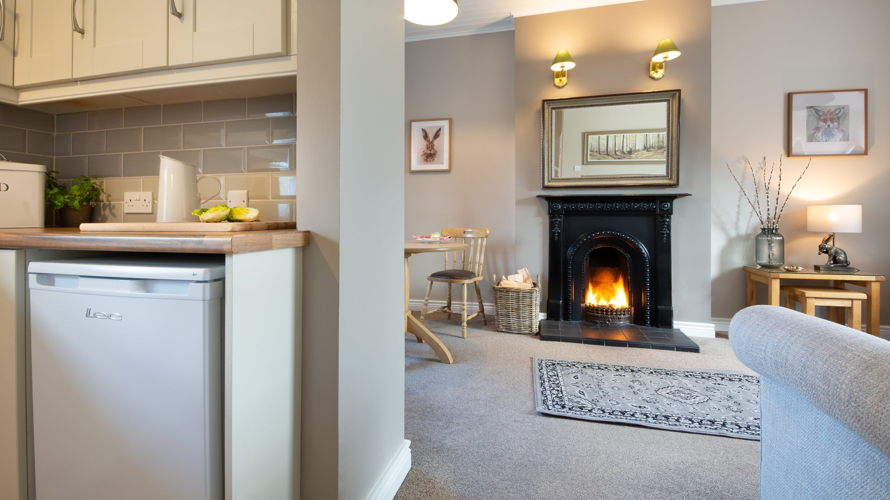 The kitchen and sitting room at Alder Cottage, County Fermanagh