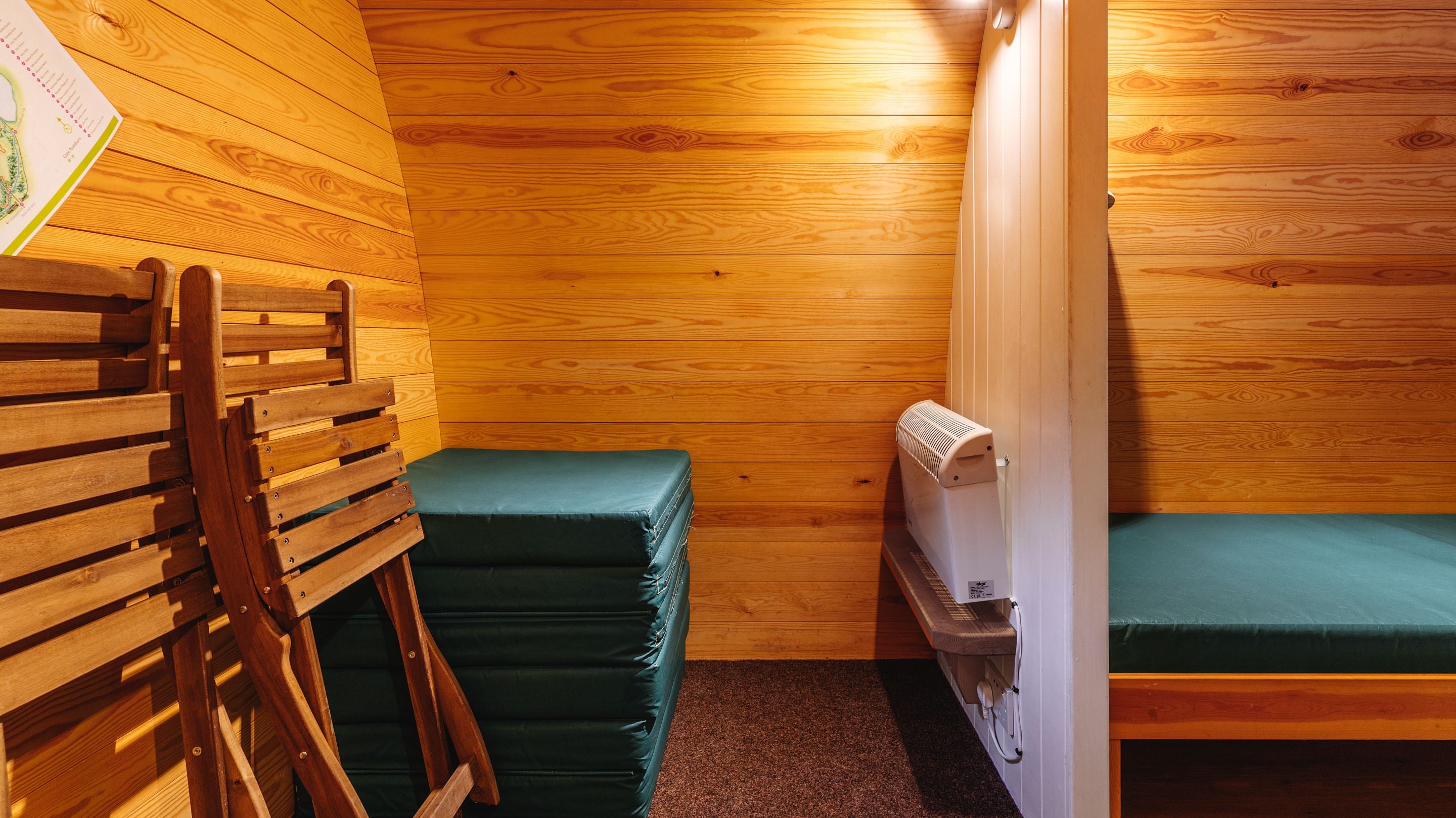 The interior of a Plus Pod at Castle Ward Caravan Park, County Down