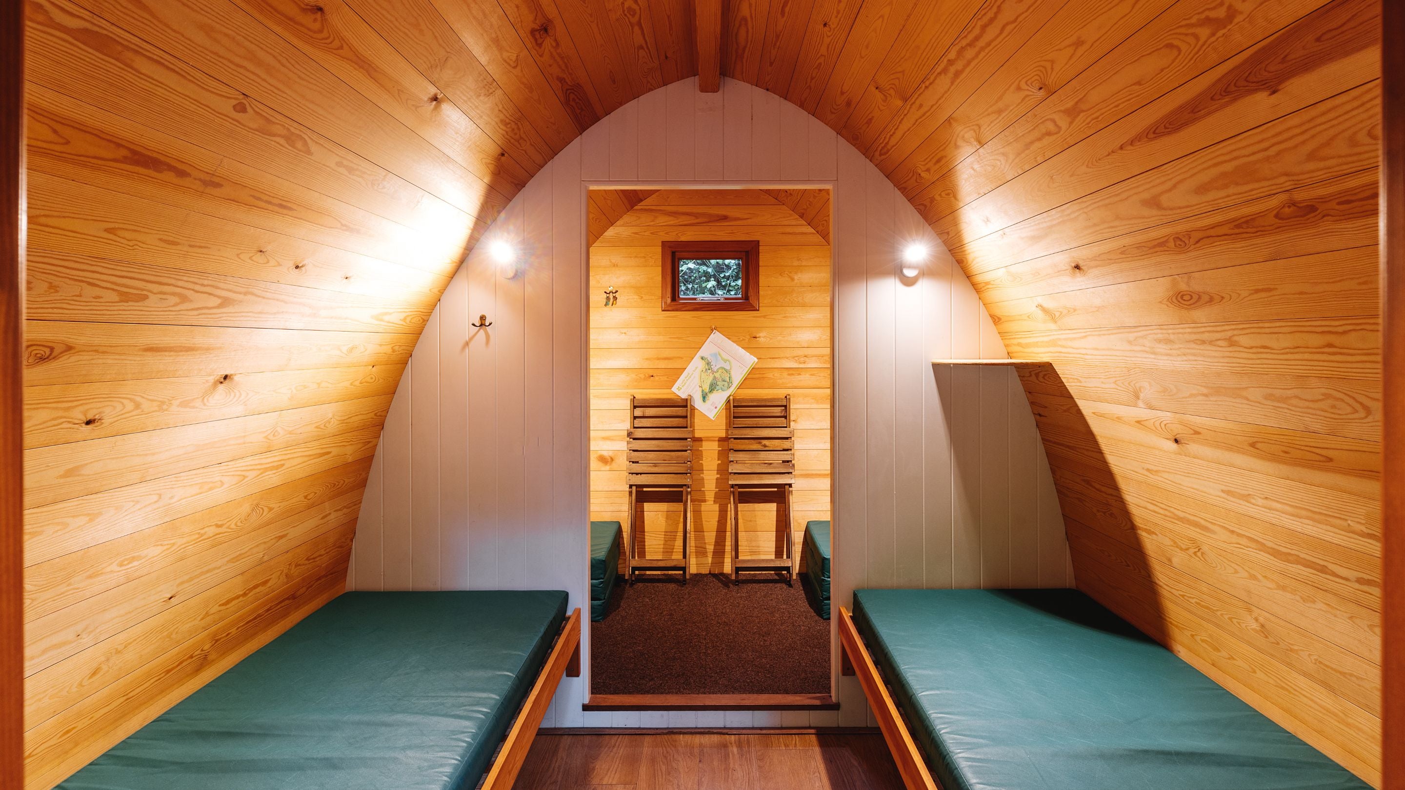 The interior of a Plus Pod at Castle Ward Caravan Park, County Down