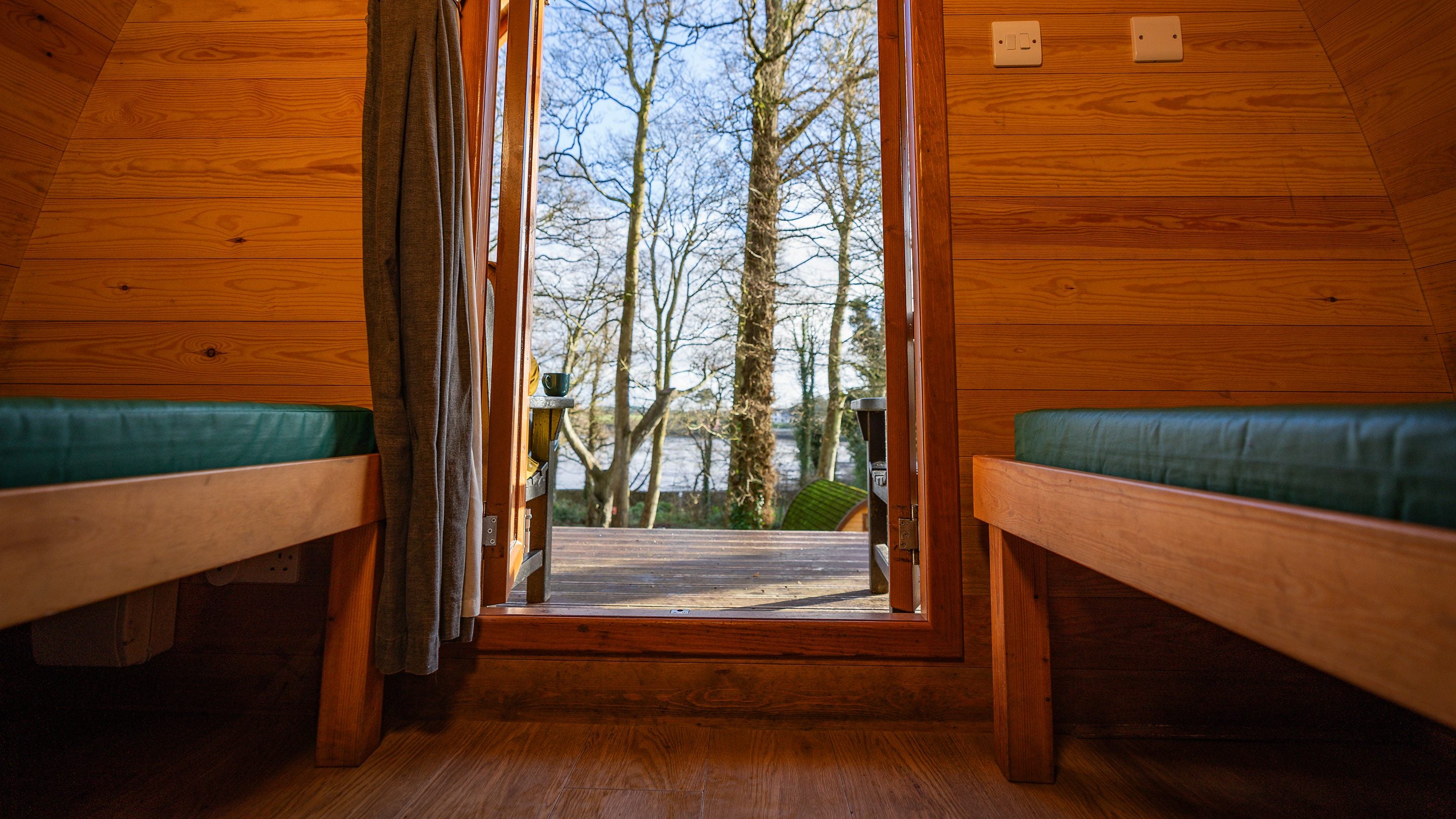 A view of Strangford Lough from a Plus Pod at Castle Ward Caravan Park, County Down