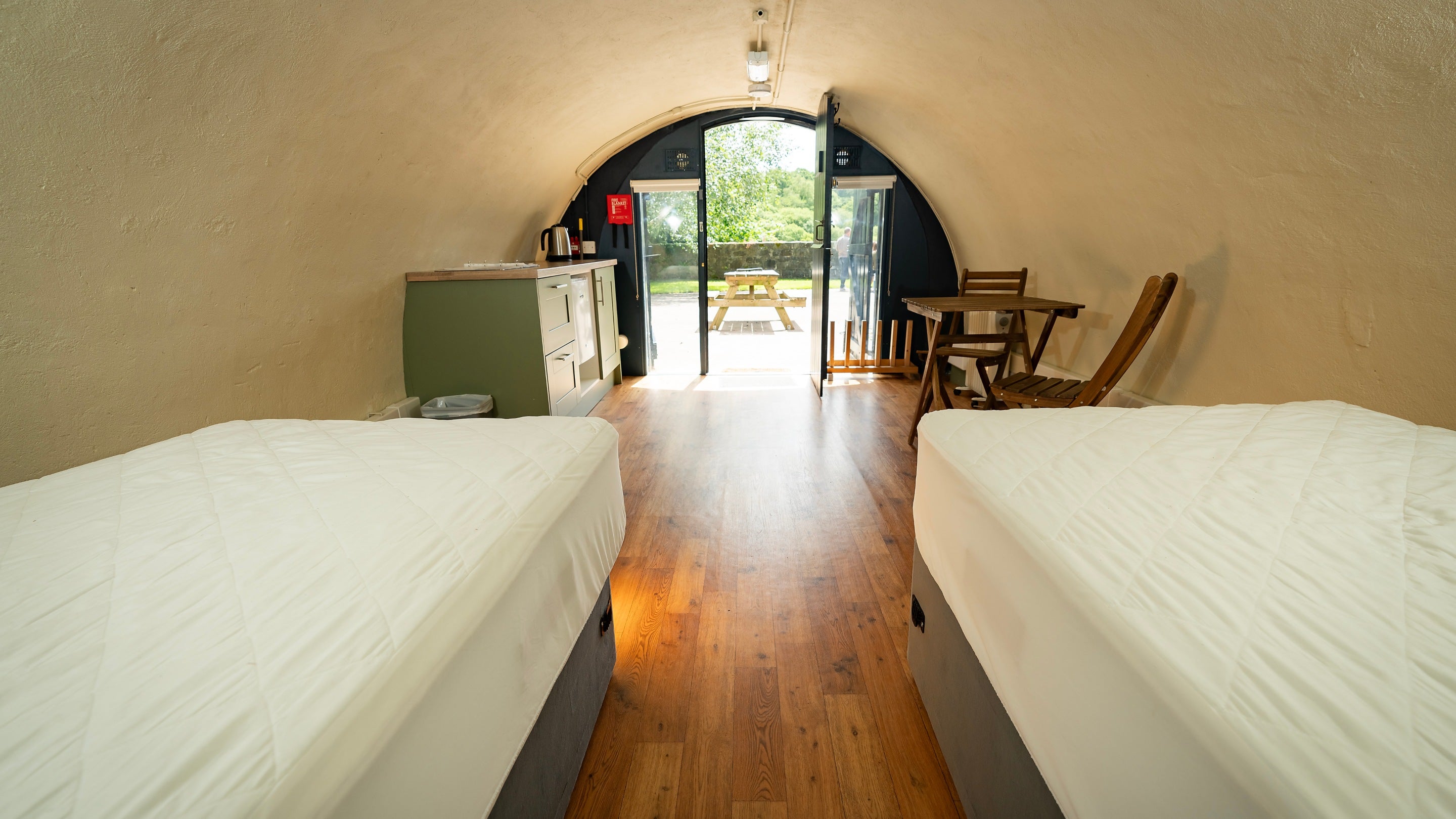 The interior of one of the pods at Crom Campsite, County Fermanagh