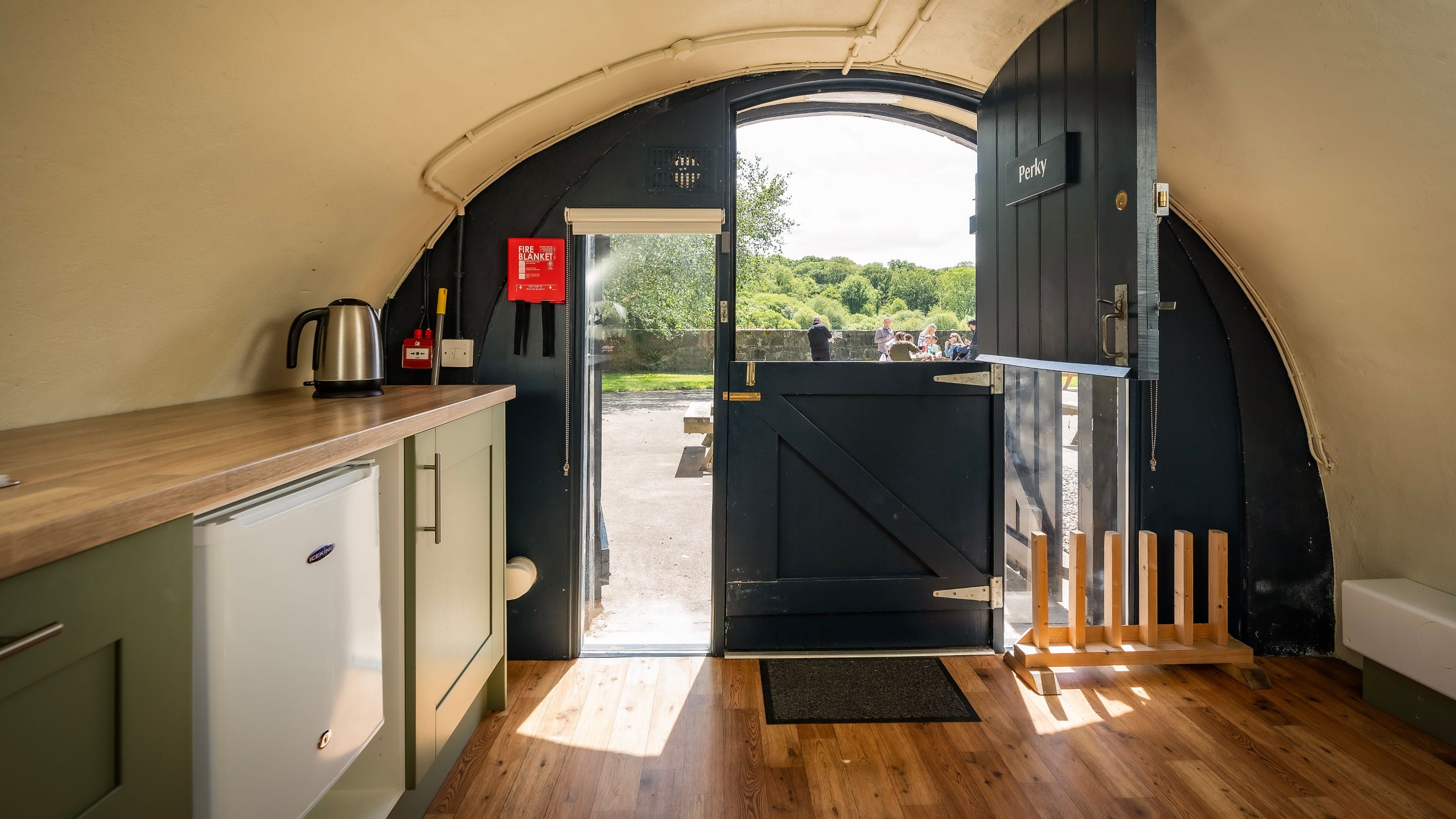 The kitchen area in one of the pods at Crom Campsite, County Fermanagh