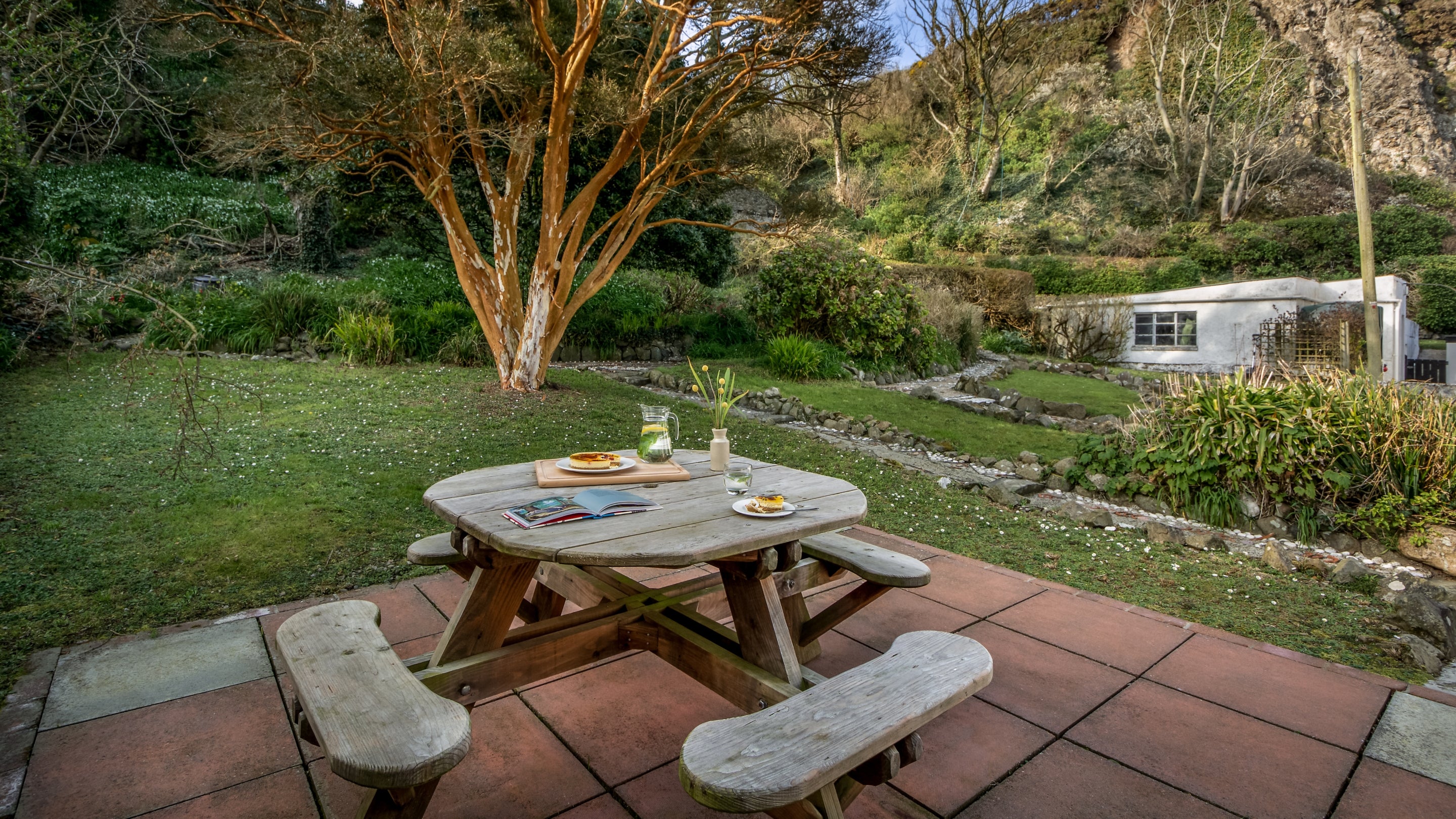 The back garden at Portbraddan Cottage, County Antrim