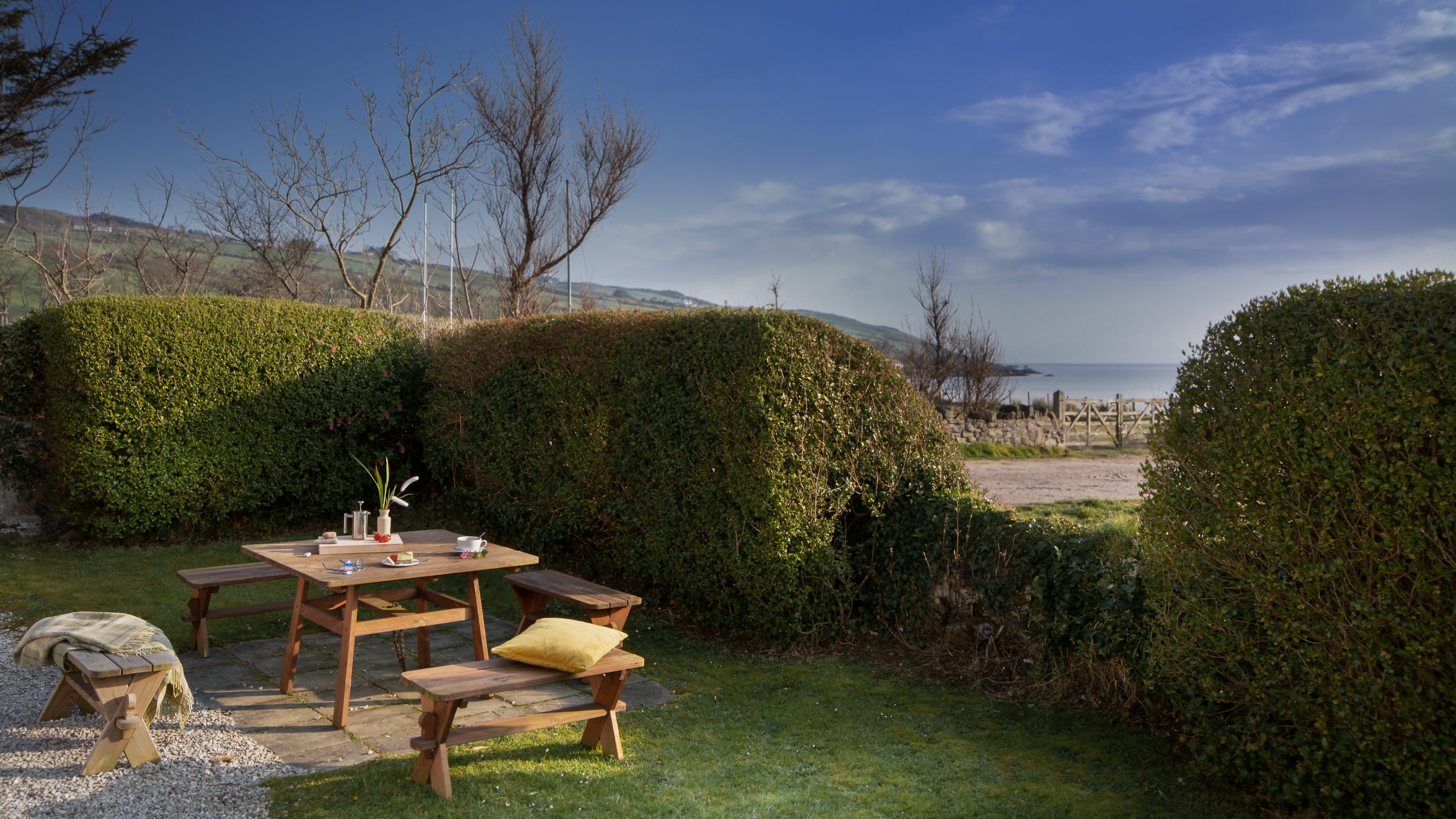 The outdoor seating area at Strand House, County Antrim