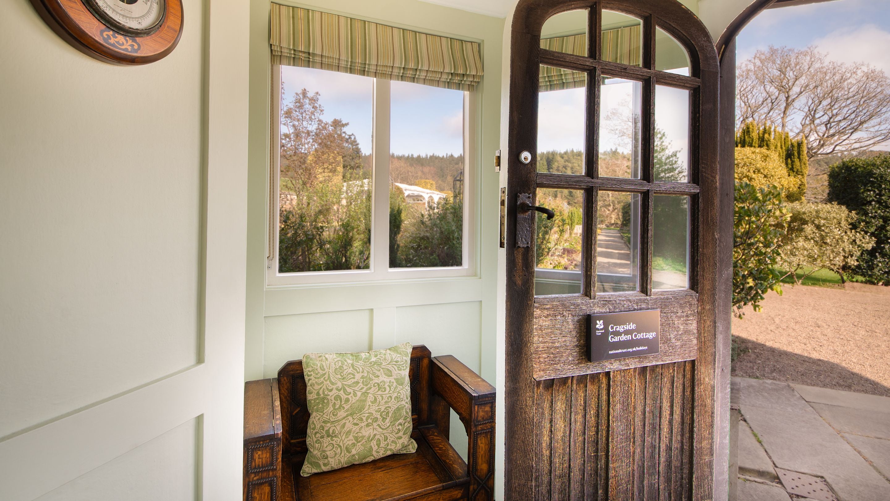 The entrance porch at Cragside Garden Cottage, Northumberland