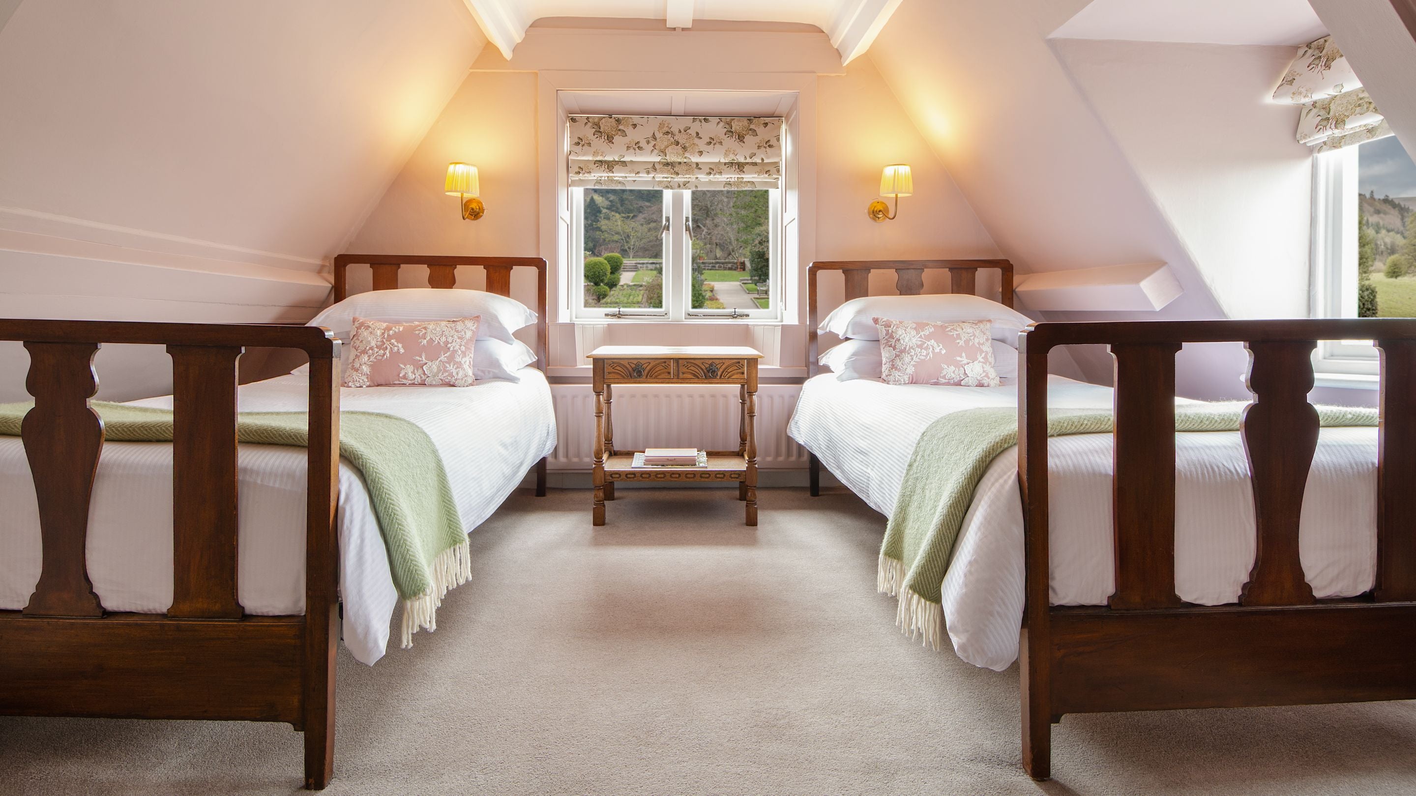 One of the twin bedrooms at Cragside Garden Cottage, Northumberland