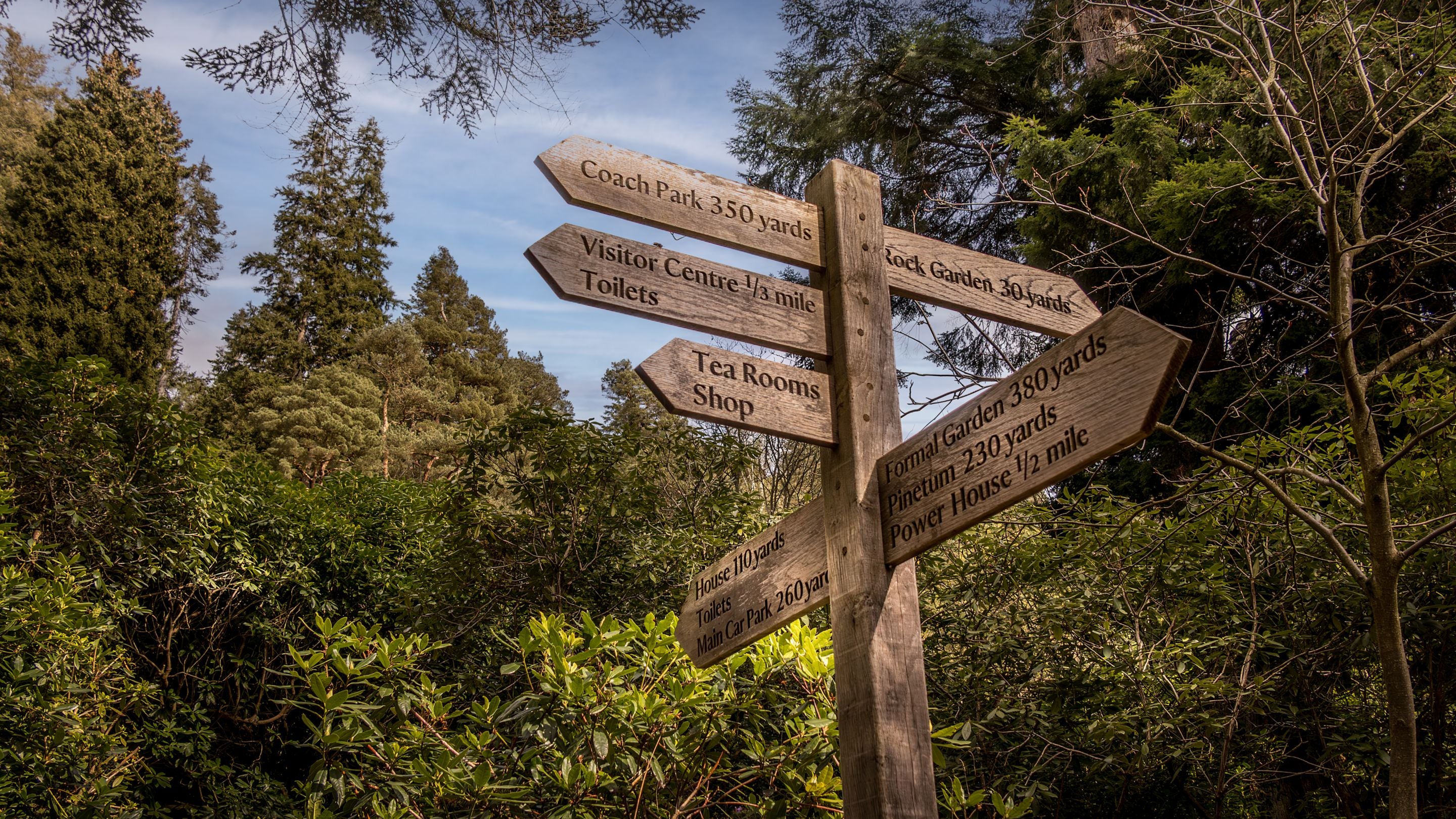 A signpost at Cragside, Northumberland