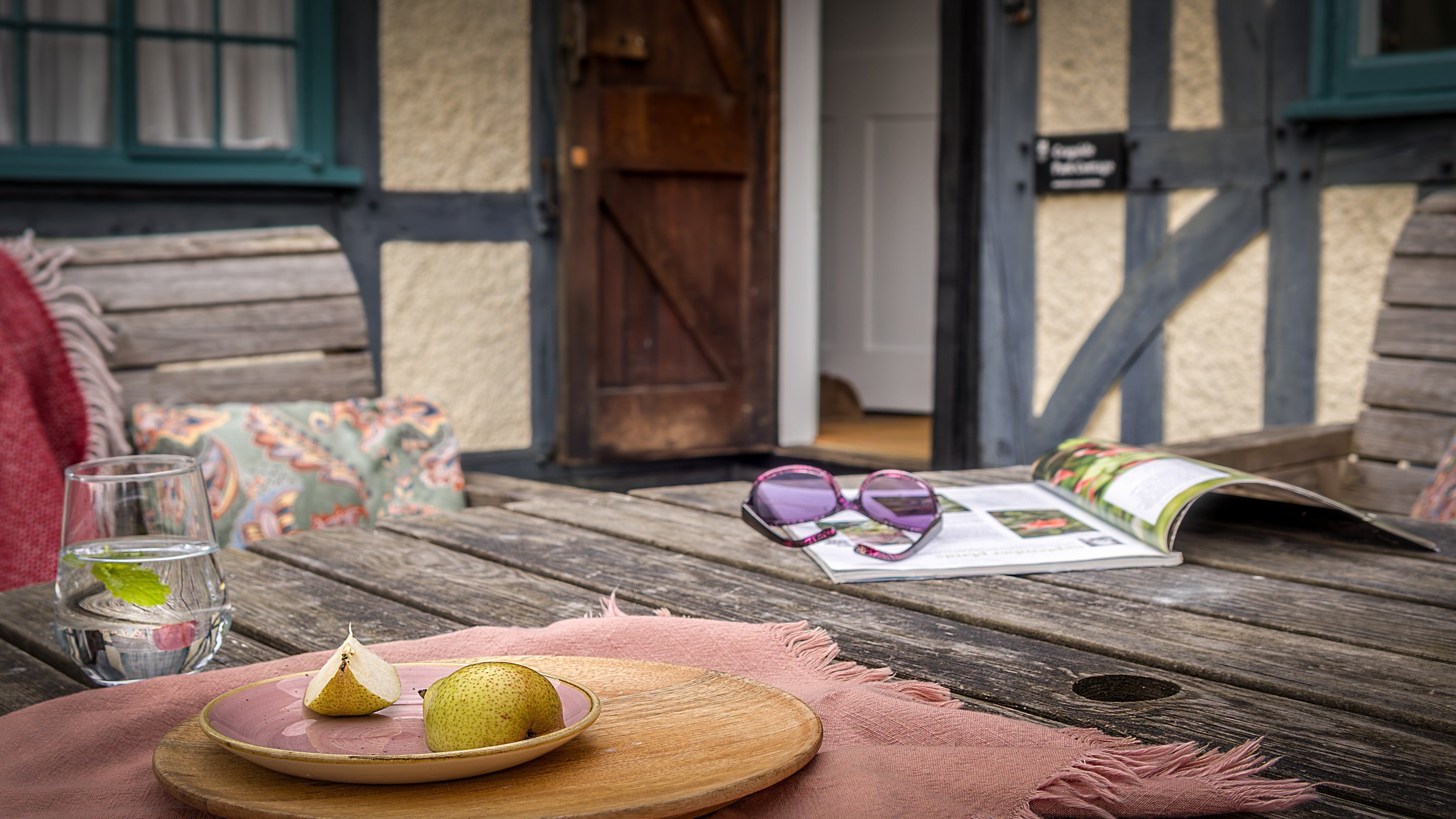 The outdoor dining table at Cragside Park Cottage, Northumberland