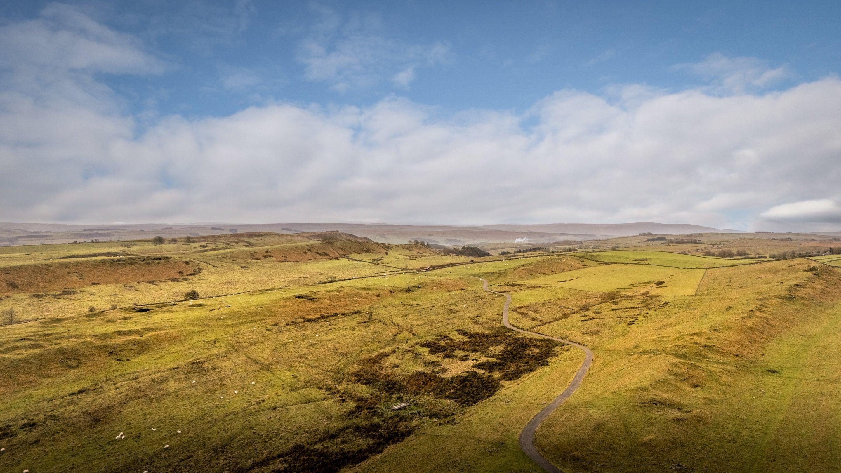 An aerial view of the area surrounding Housesteads, Northumberland