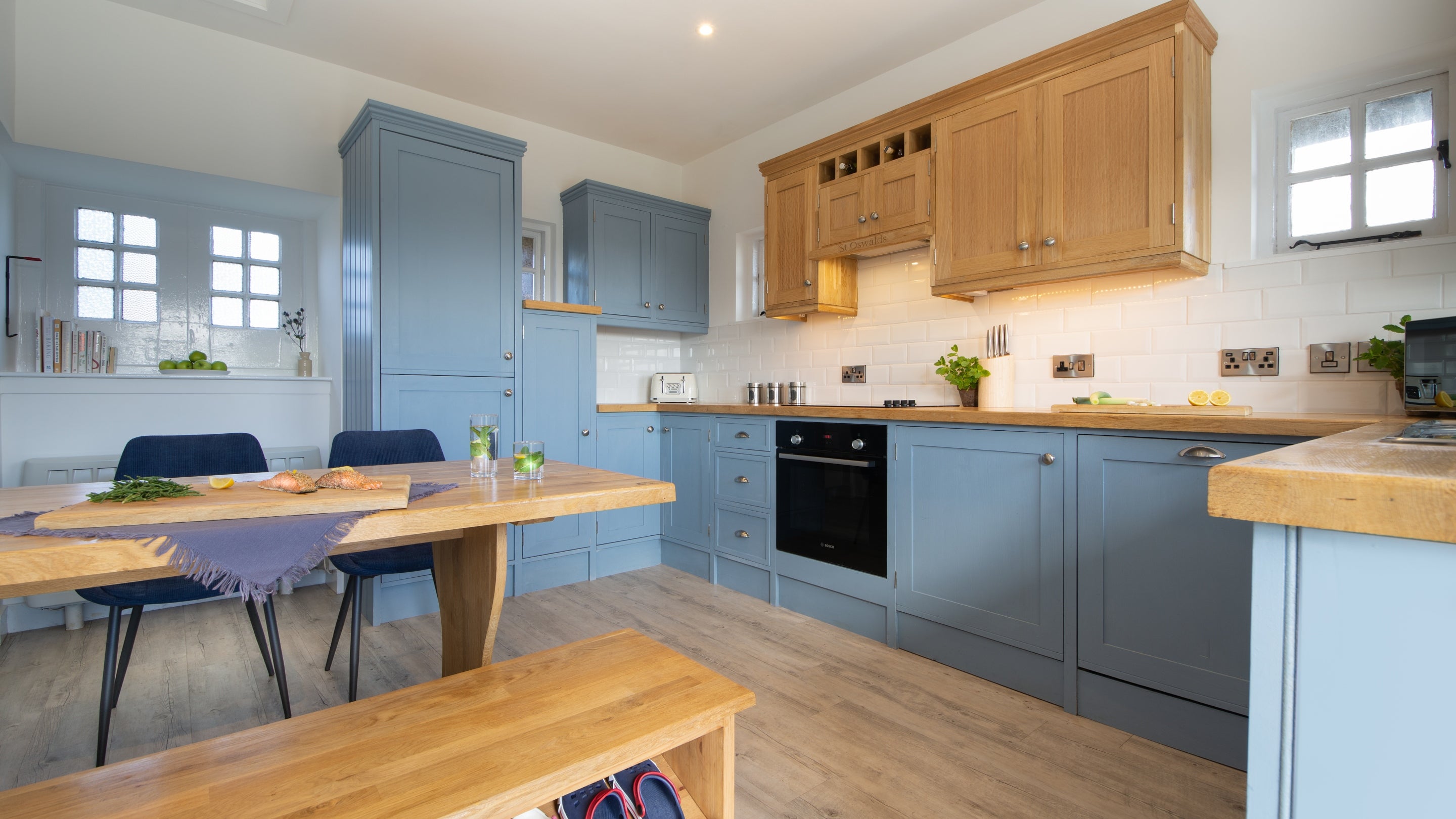 The kitchen and dining room at St Oswald's Cottage, Northumberland