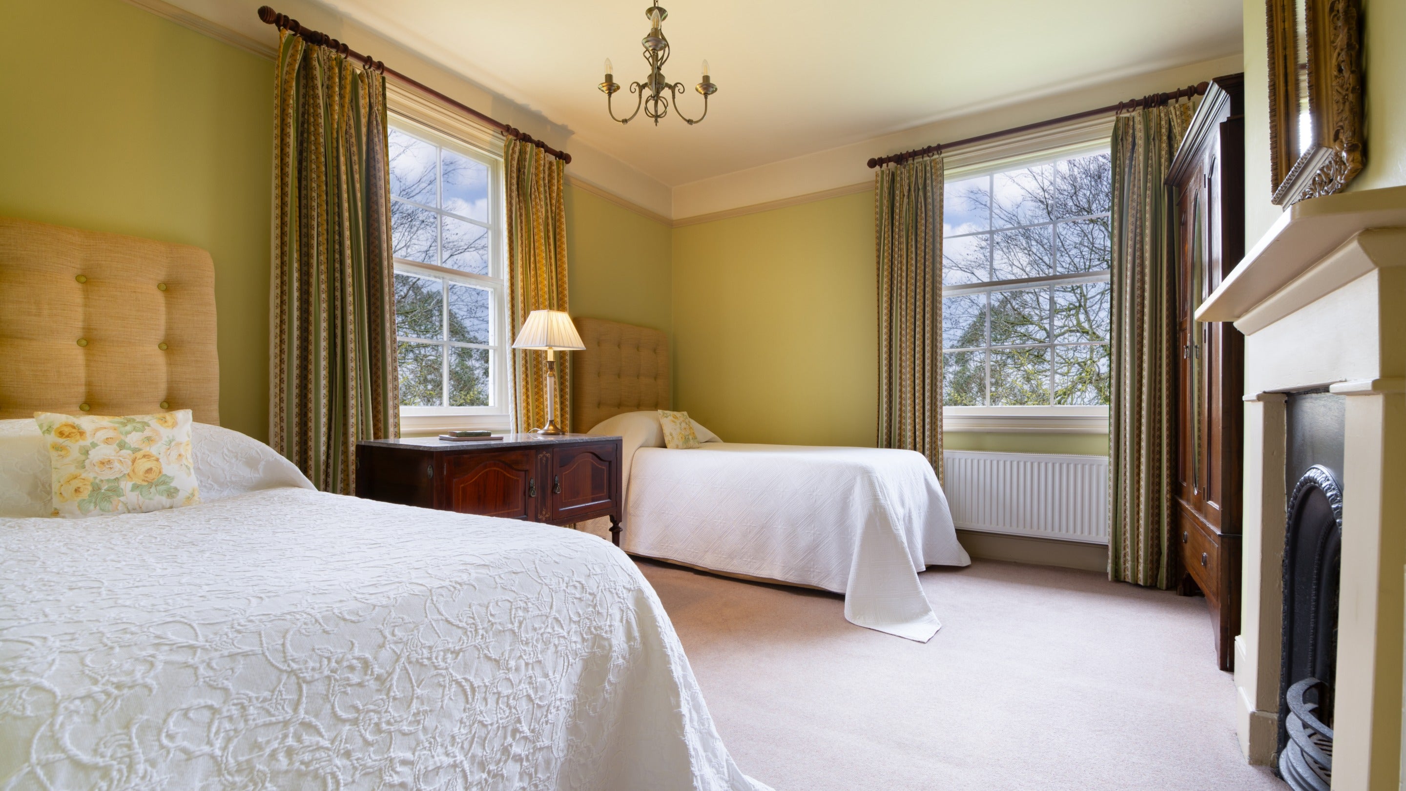 One of the twin bedrooms at Gunby Old Rectory, Lincolnshire
