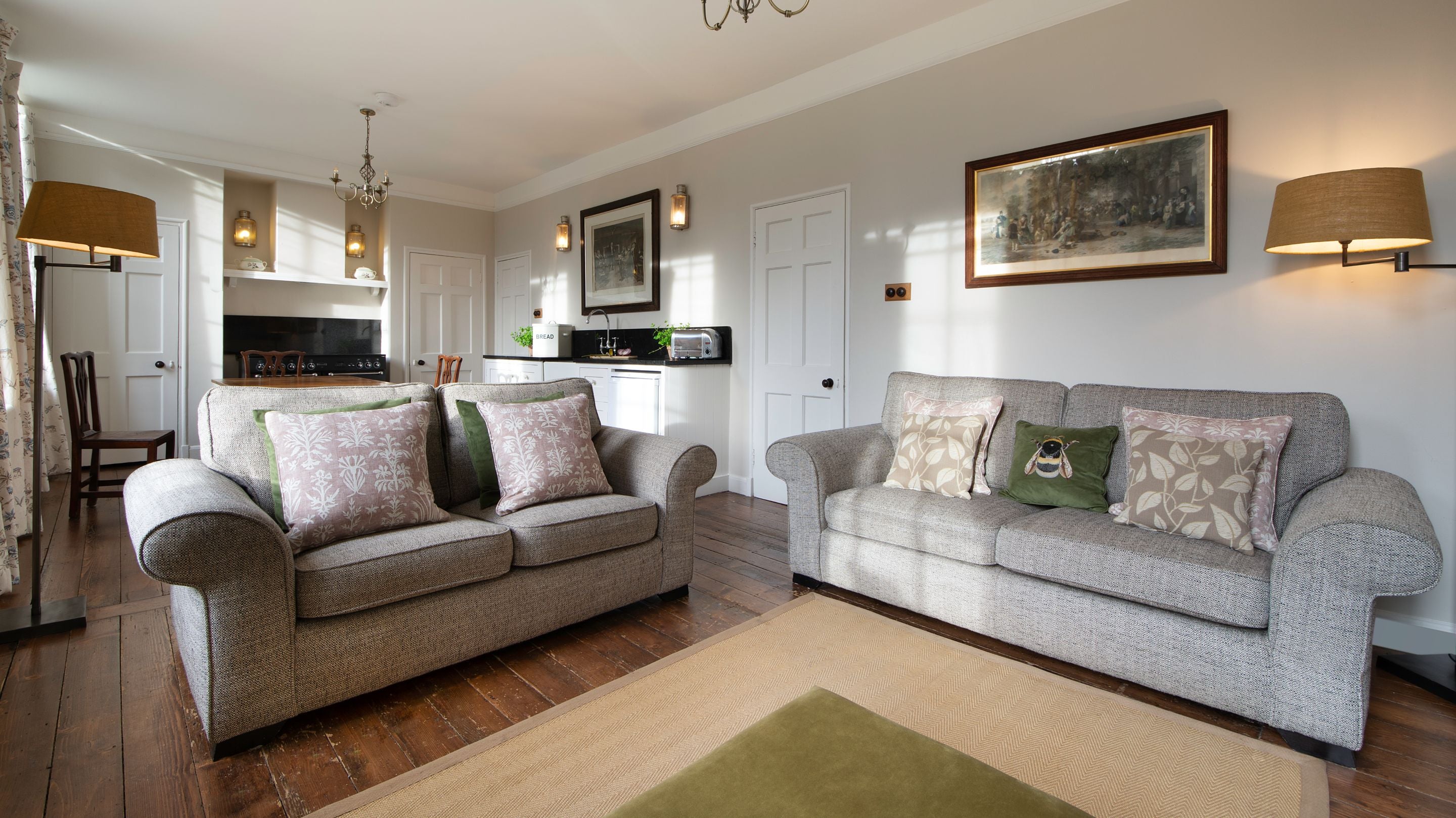 The open-plan kitchen, dining and sitting room at Bog Cottage, Oxfordshire