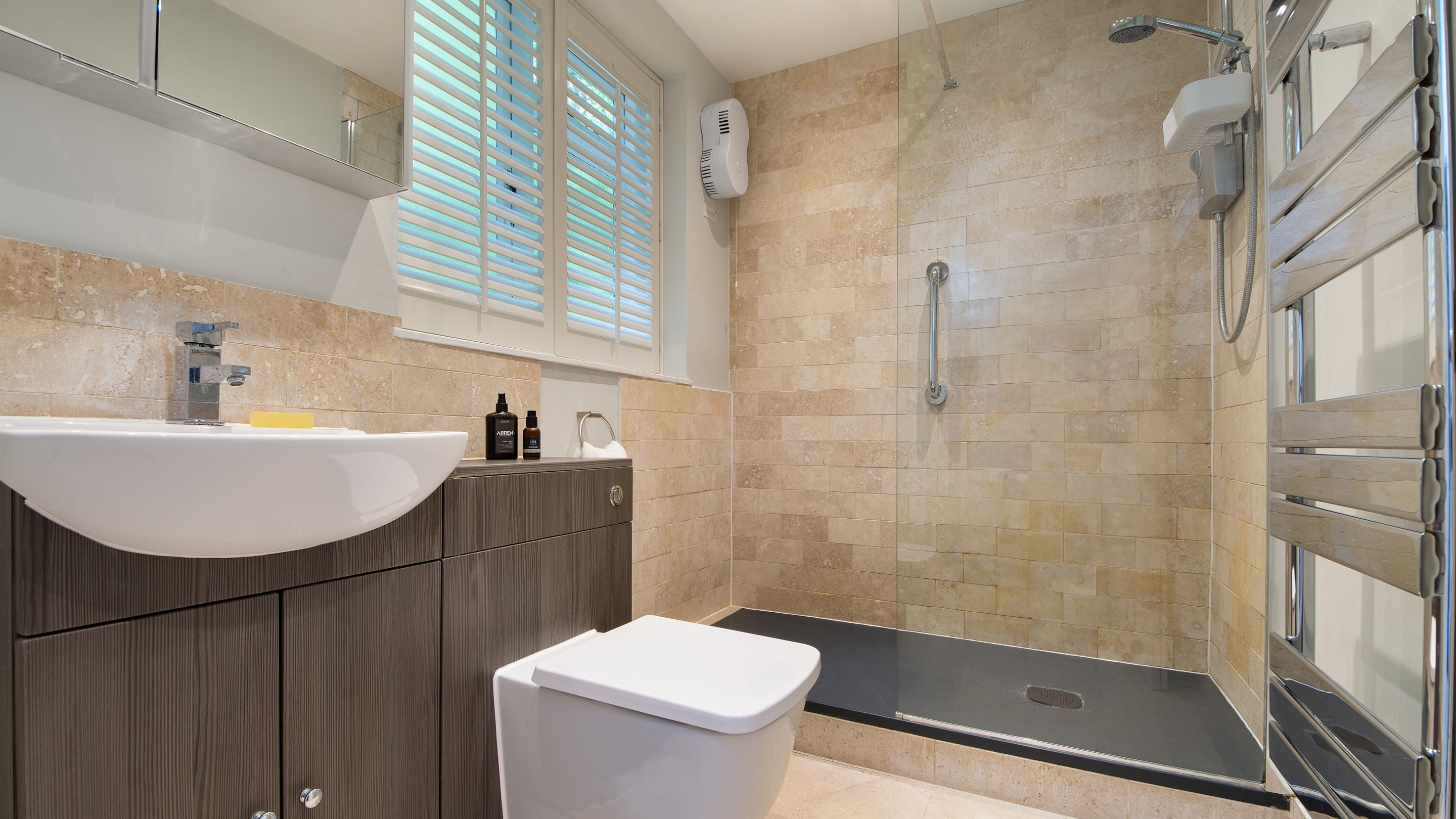 The shower room at Cliveden Ferry Cottage, Berkshire