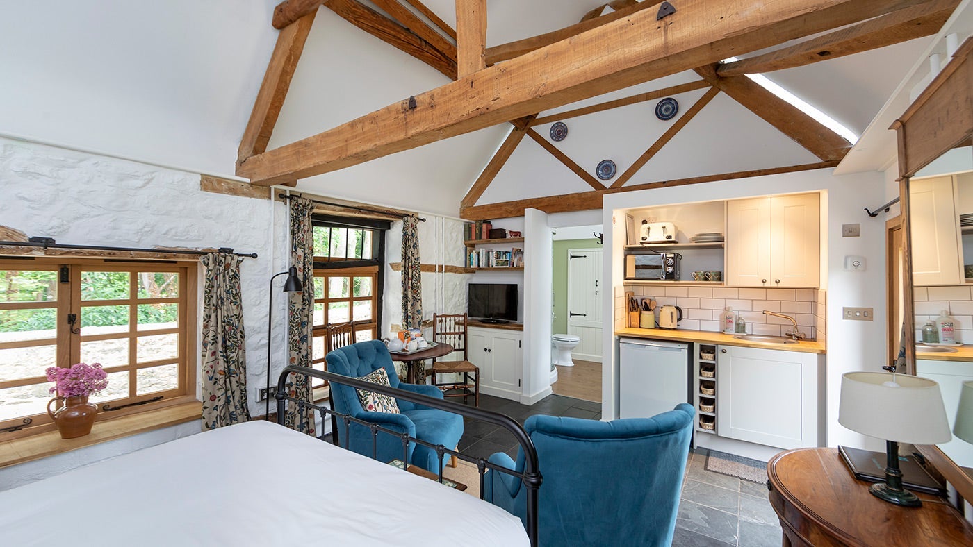 The living and kitchen area of Old Slaughter House, Oxfordshire