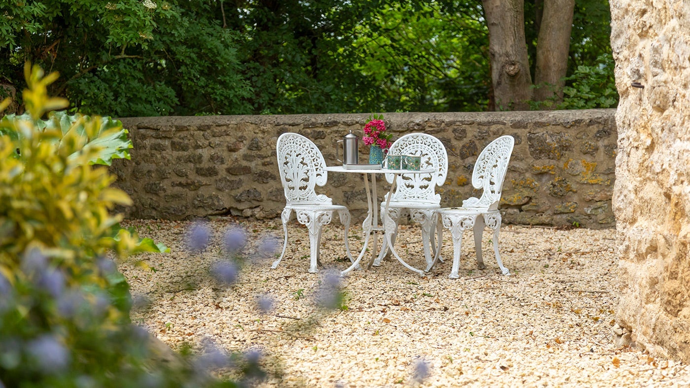 The outdoor seating at Old Slaughter House, Oxfordshire