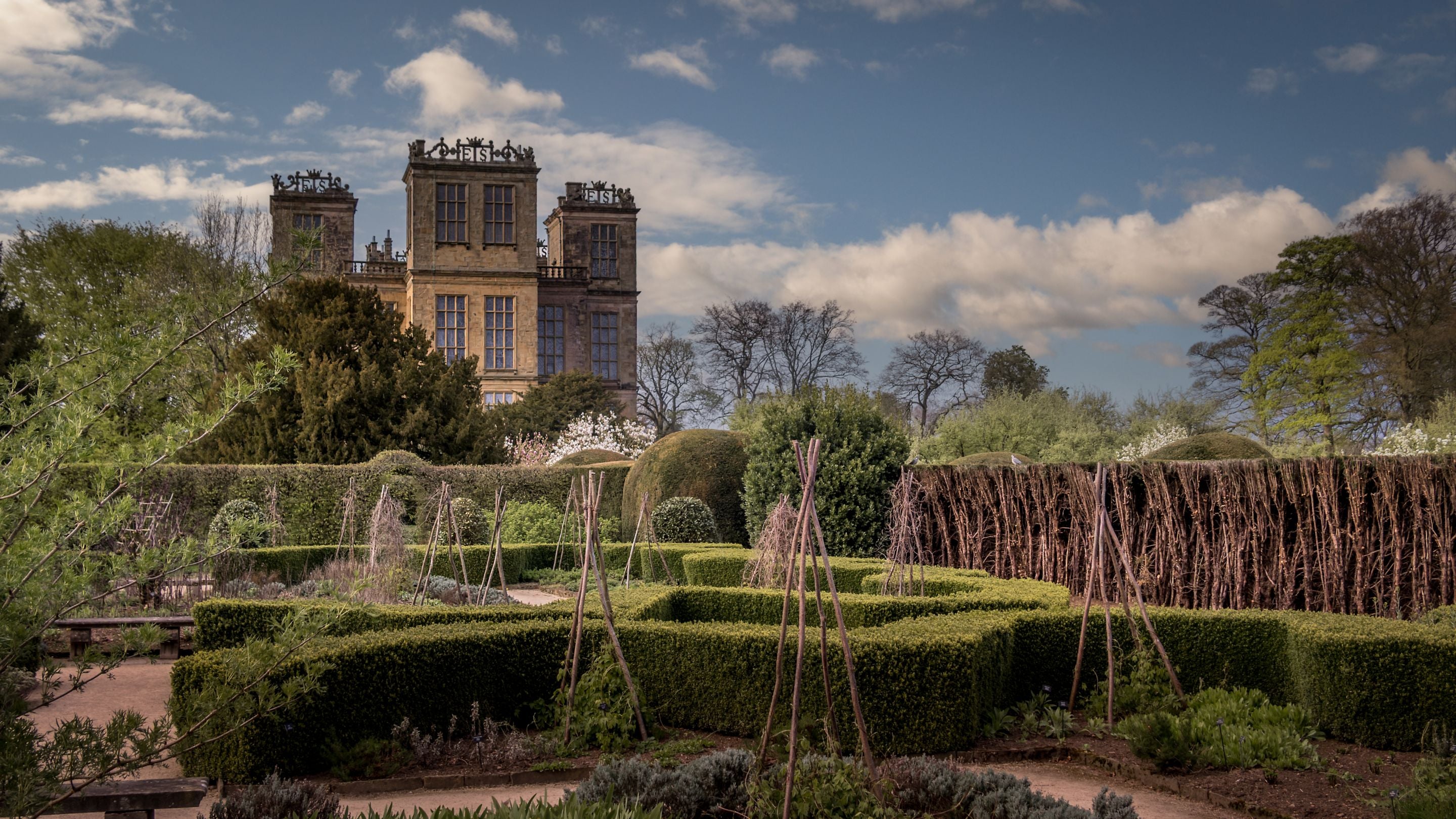 Part of the garden at Hardwick, with the Hall in the distance, Derbyshire