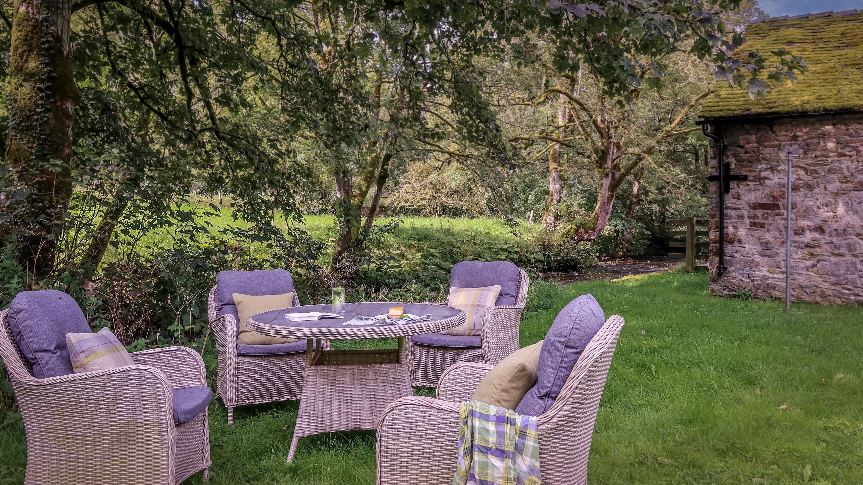 The outdoor seating area by the River Manifold, Derbyshire