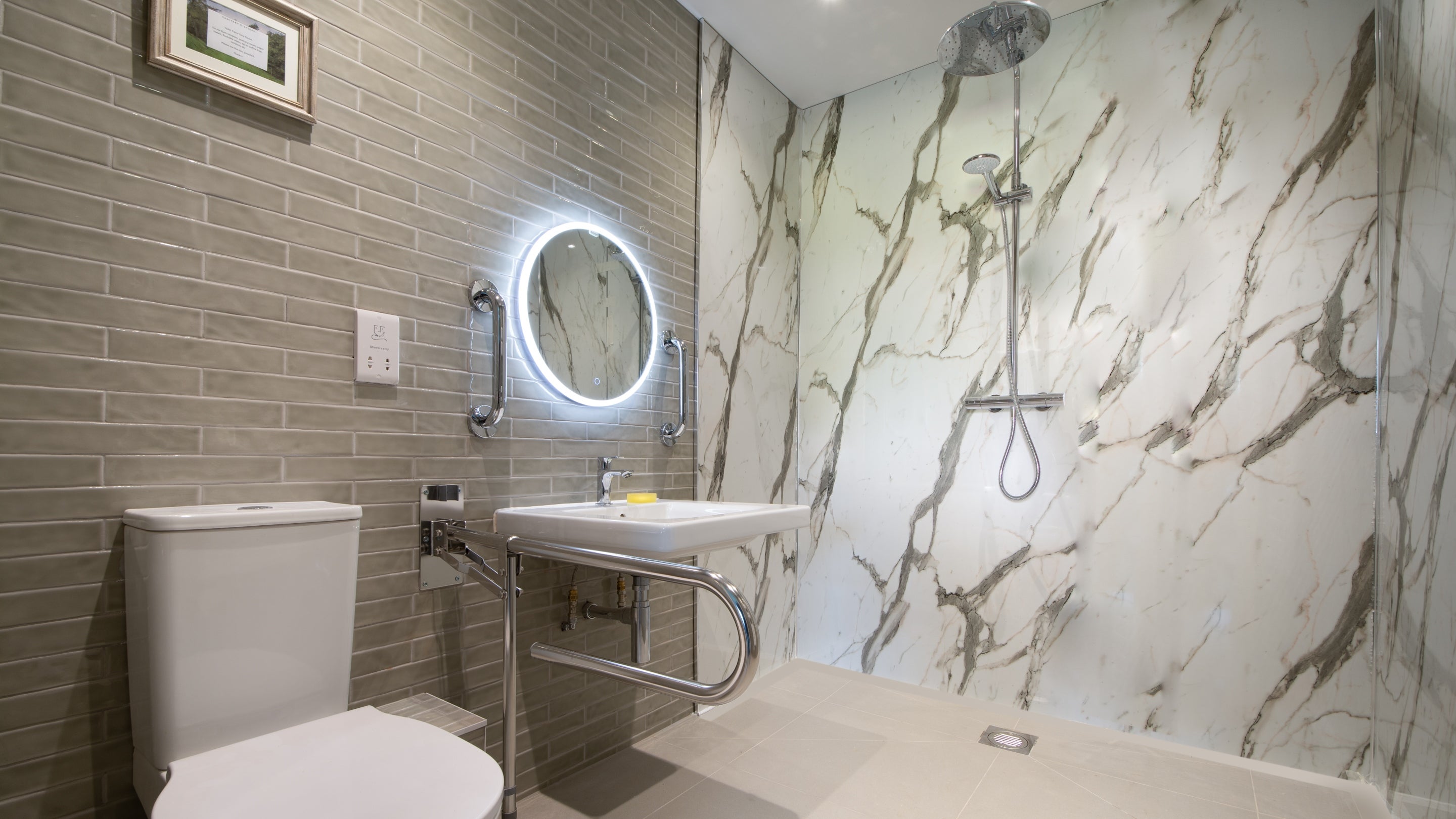 The ensuite shower room at Gorsey Bank Barn, Derbyshire