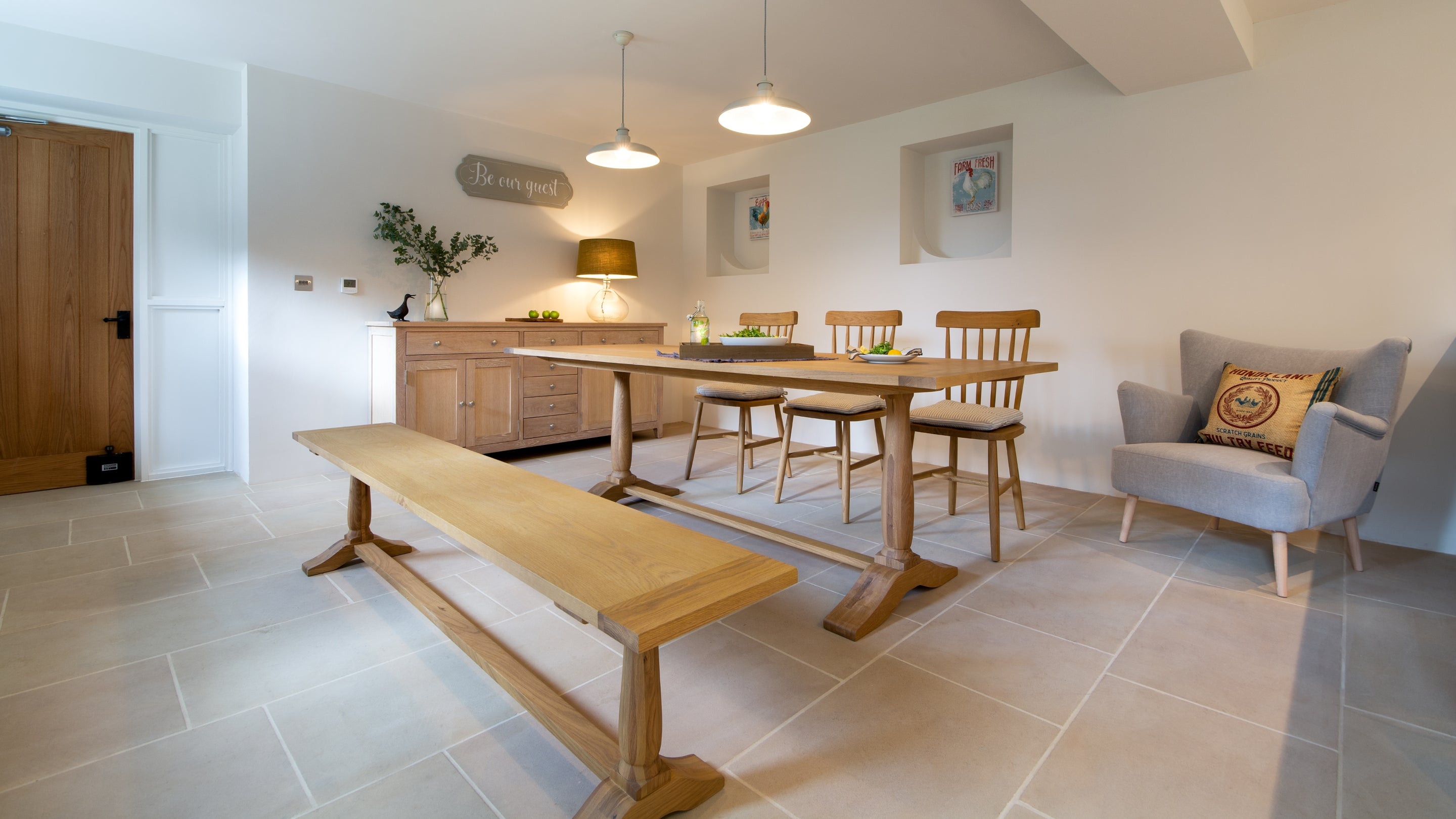 The ktichen and dining room at Gorsey Bank Barn, Derbyshire
