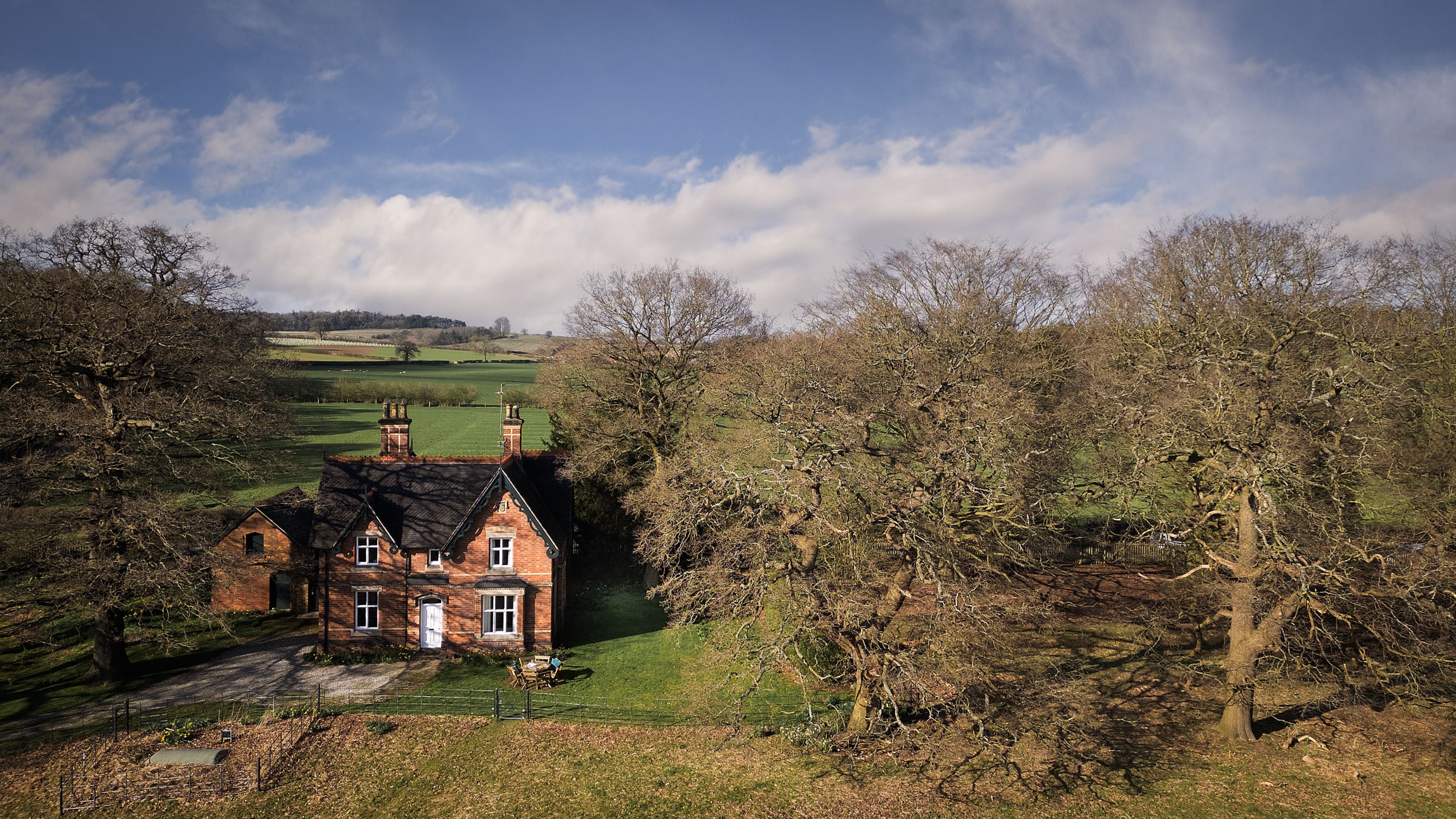 An aerial view of Kedleston Park House and the surrounding parkland, Derbyshire