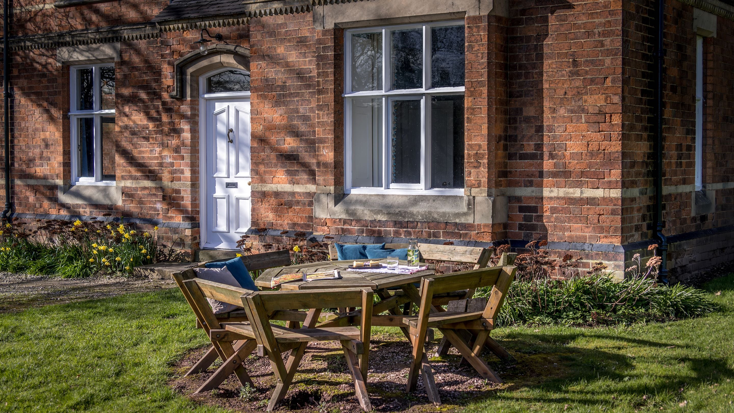 The outdoor table and seating in the garden of Kedleston Park House, Derbyshire
