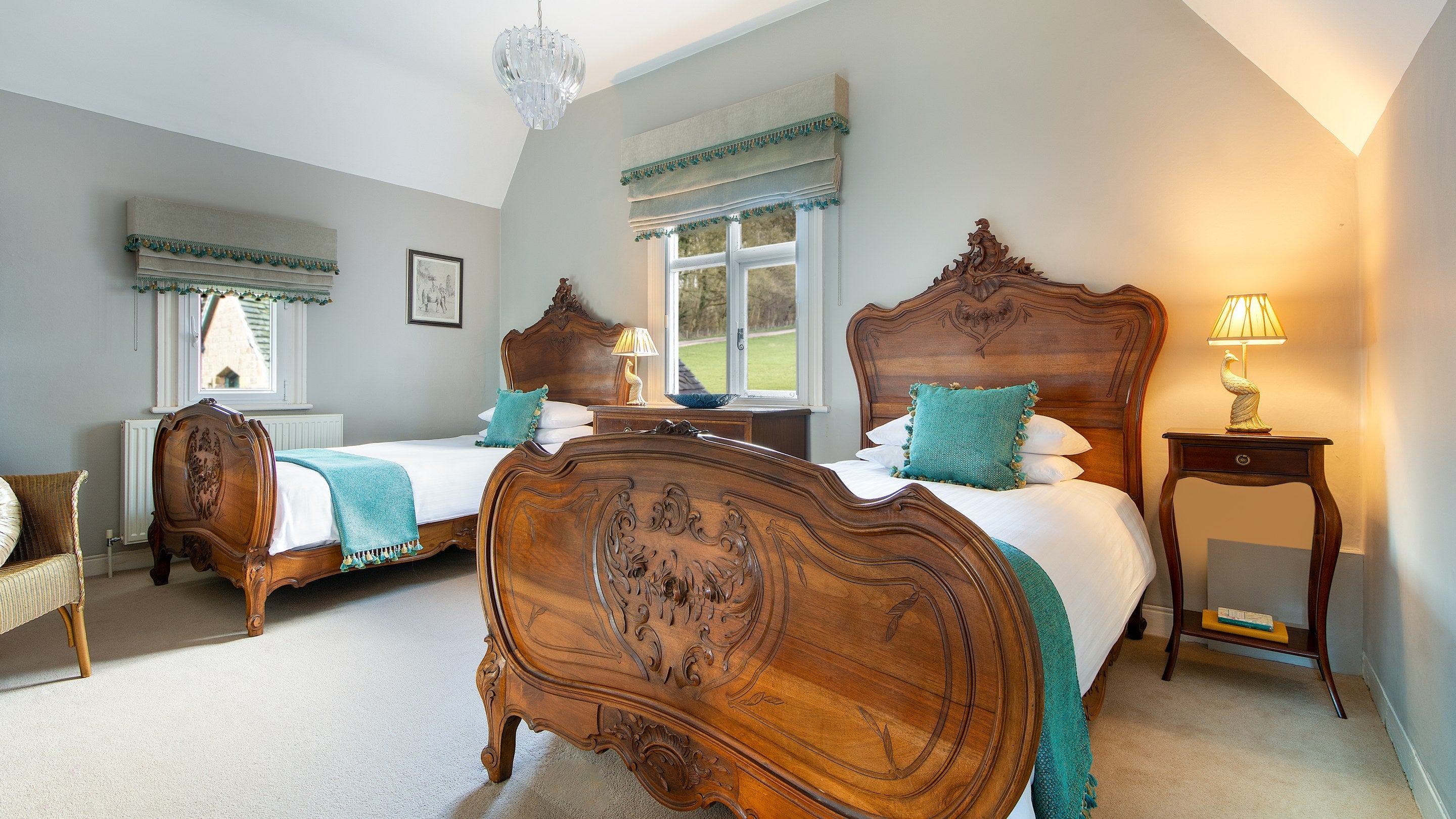The twin bedroom at Kedleston Park House, Derbyshire