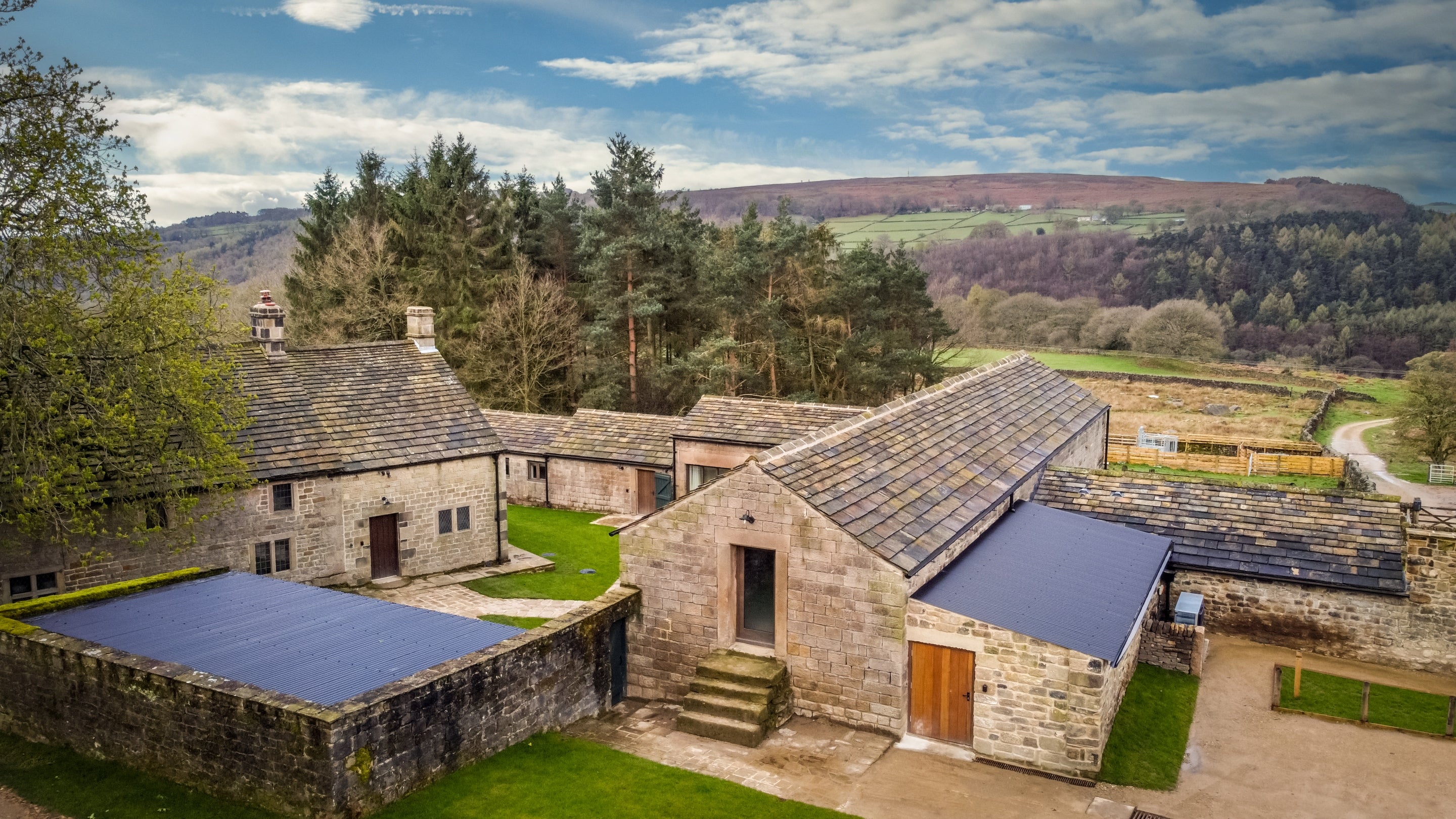 The exterior of Wilson Farmhouse, Millstone Barn and Gorsey Bank Barn, Derbyshire